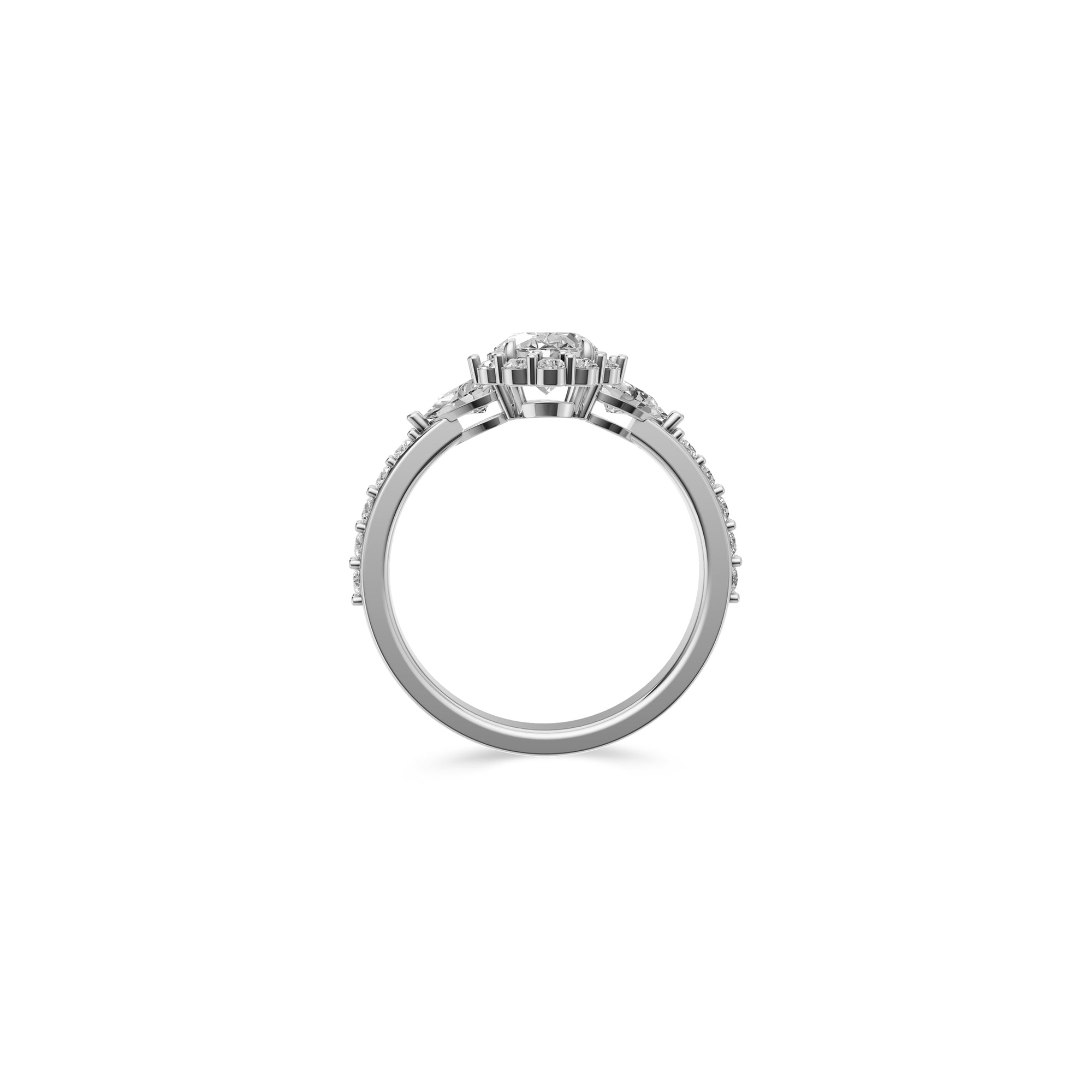 Bague de fiançailles Icon avec diamant ovale et taille poire sur deux côtés
