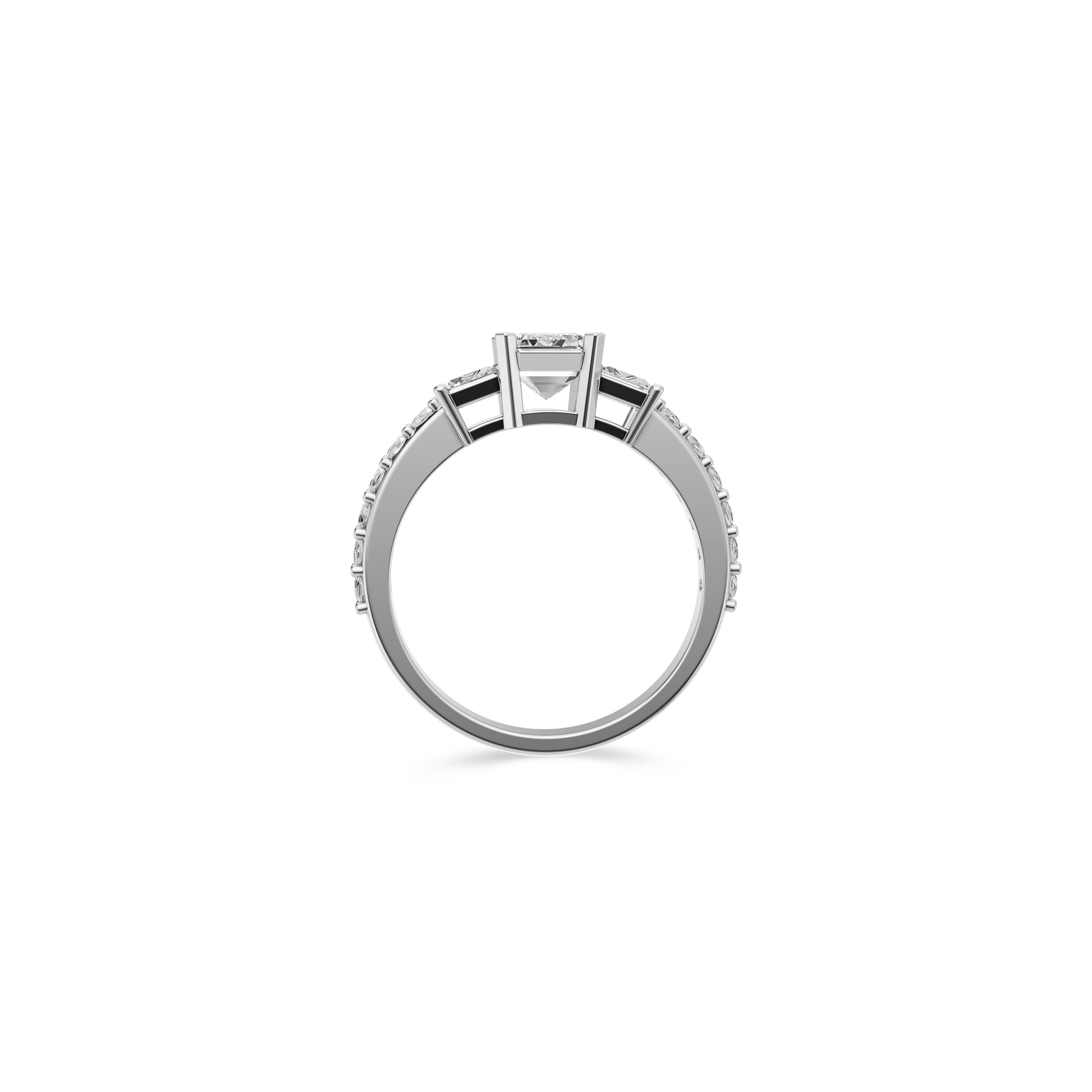 Flammen-Smaragdschliff mit zweiseitigem Baguette-Diamant-Verlobungsring