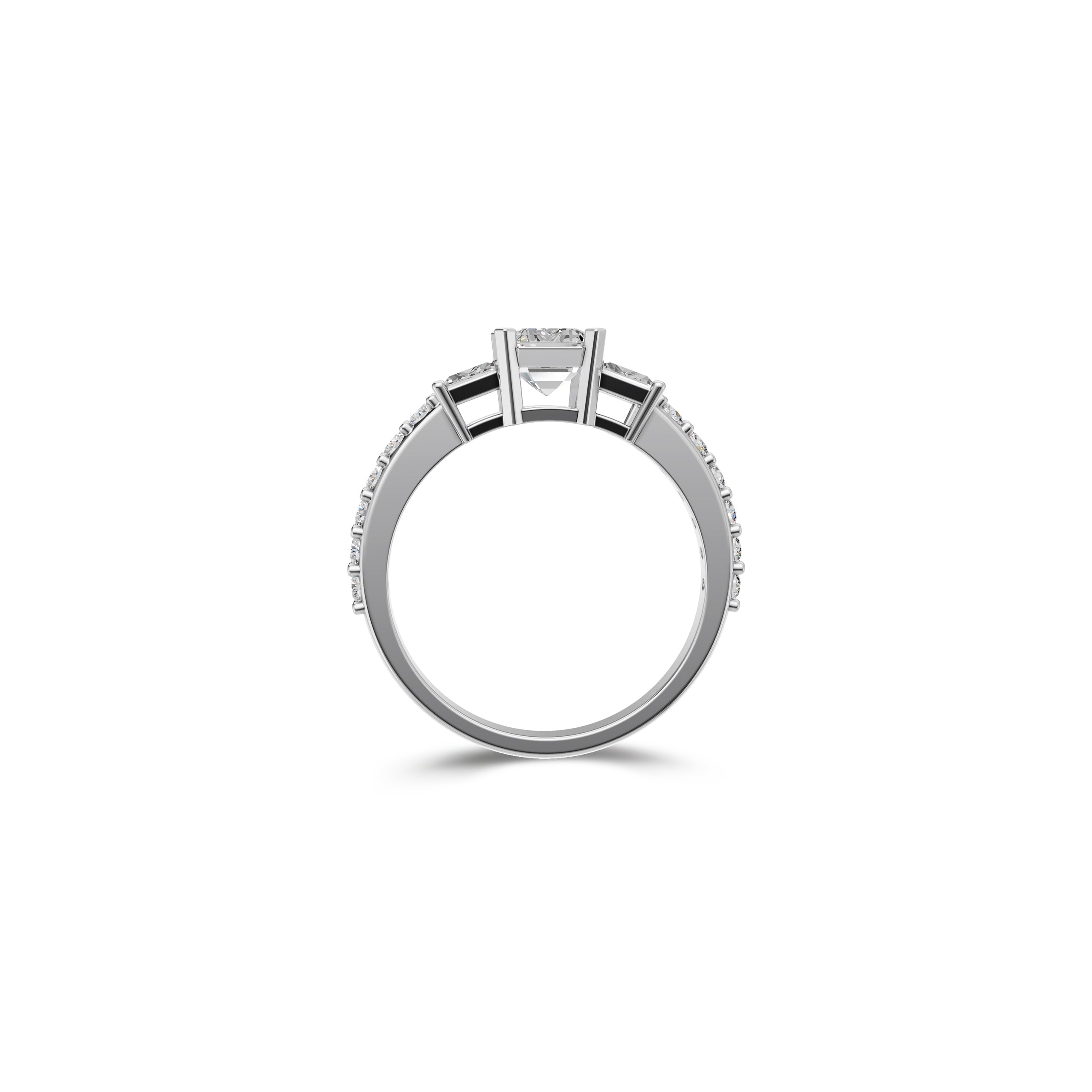 Bague de fiançailles en diamant baguette à deux faces et taille émeraude flamboyante