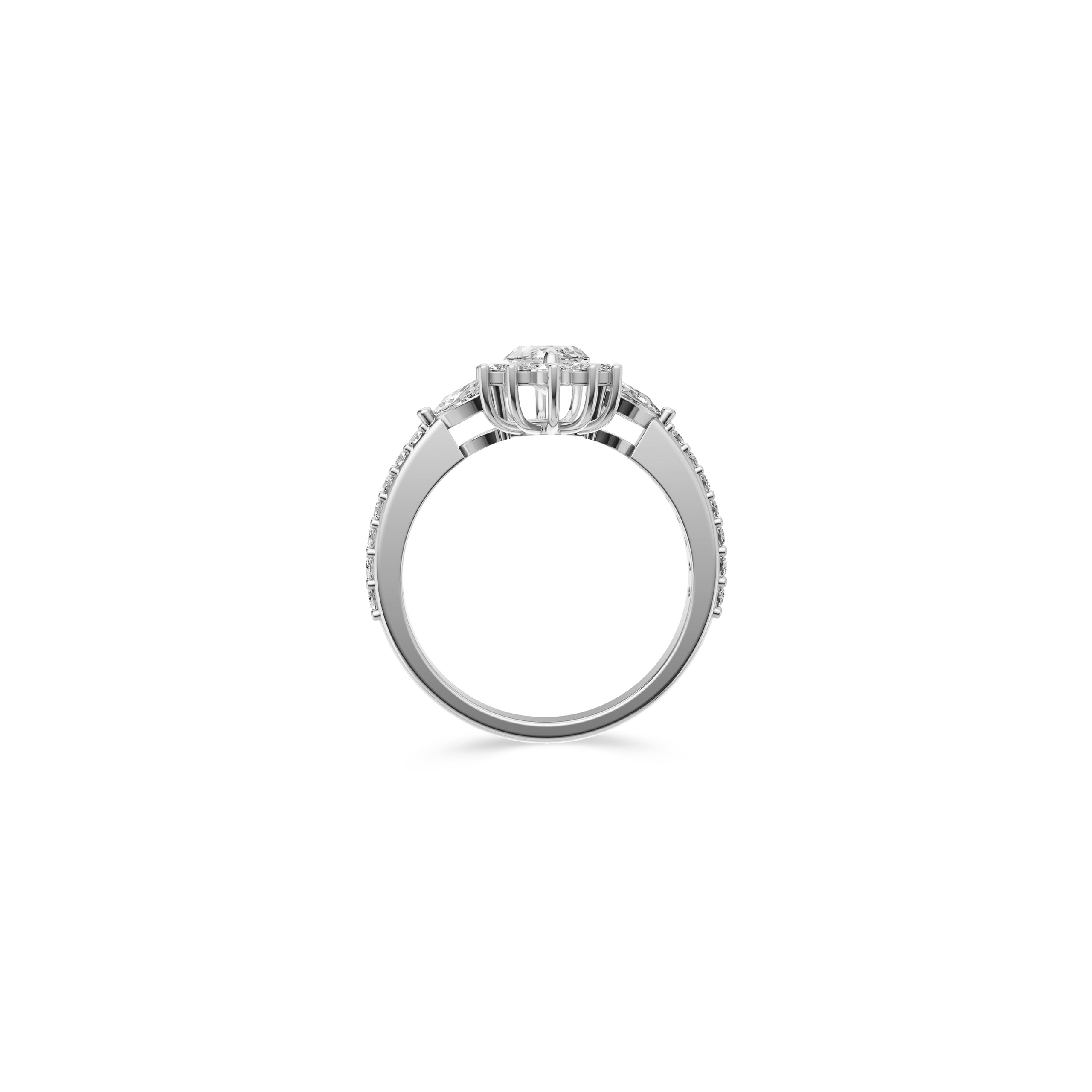 Bague de fiançailles Icon Marquise en diamant avec deux diamants en forme de poire sur les côtés