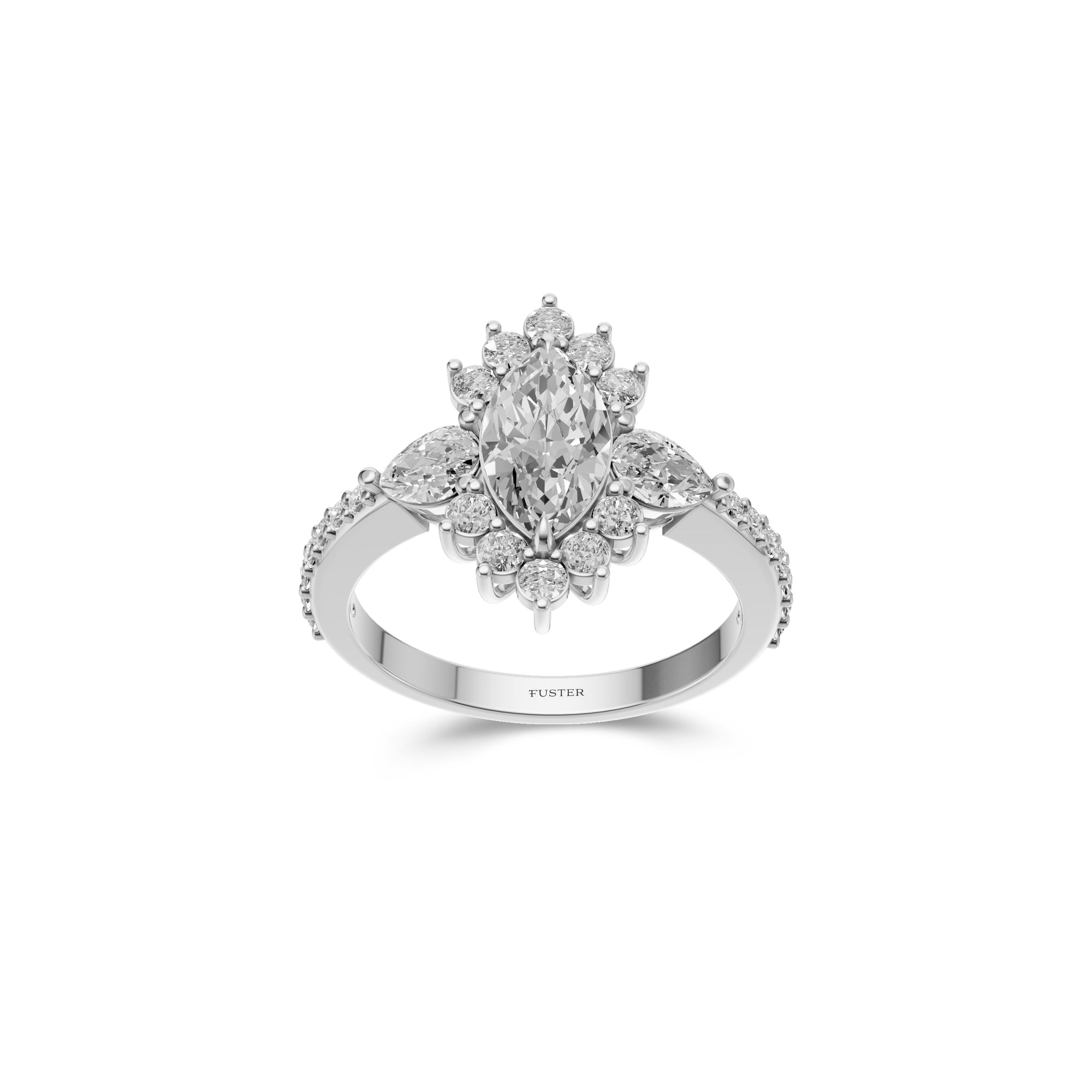 Bague de fiançailles Icon Marquise en diamant avec deux diamants en forme de poire sur les côtés