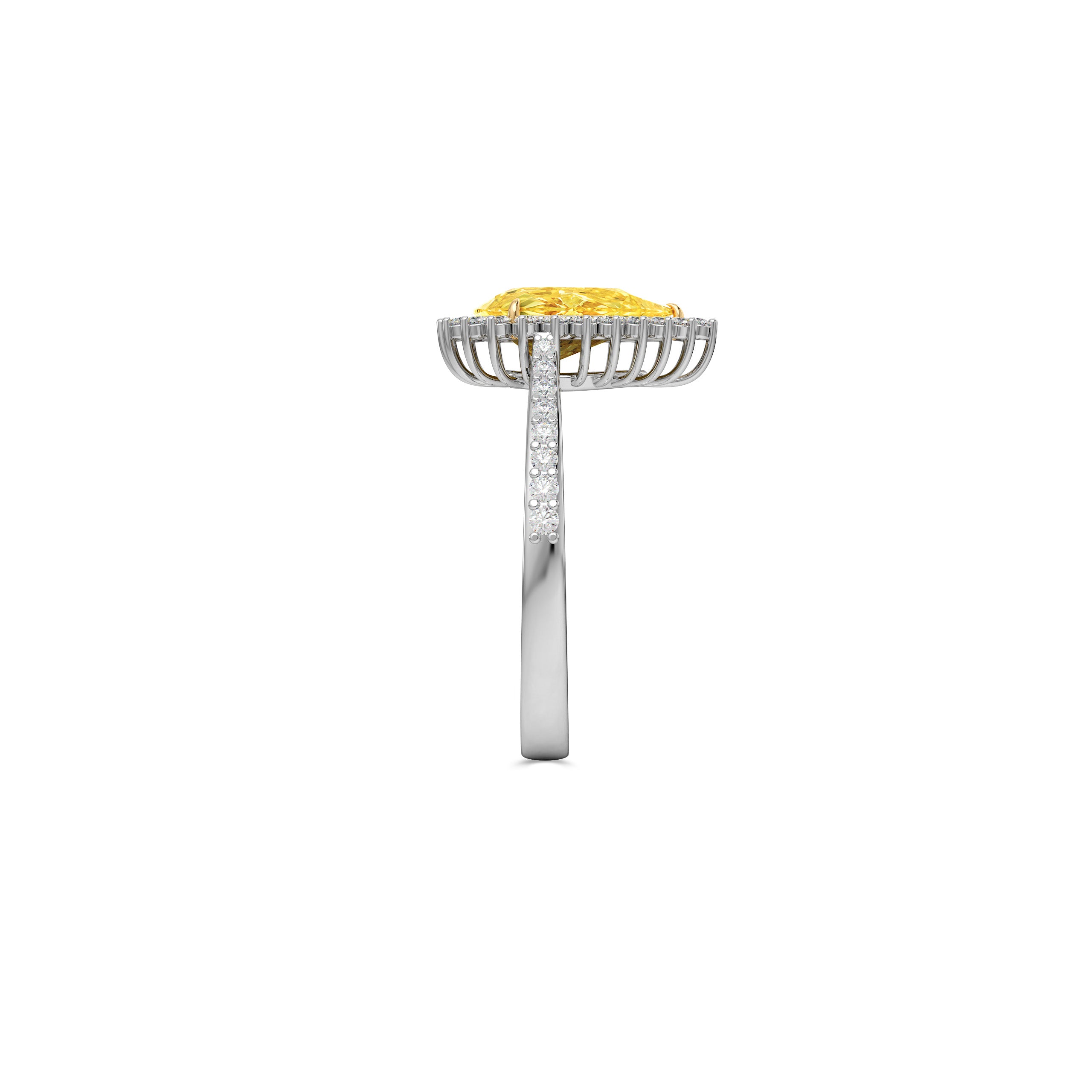 Bague de fiançailles Icon en forme de poire avec diamant jaune et diamant blanc