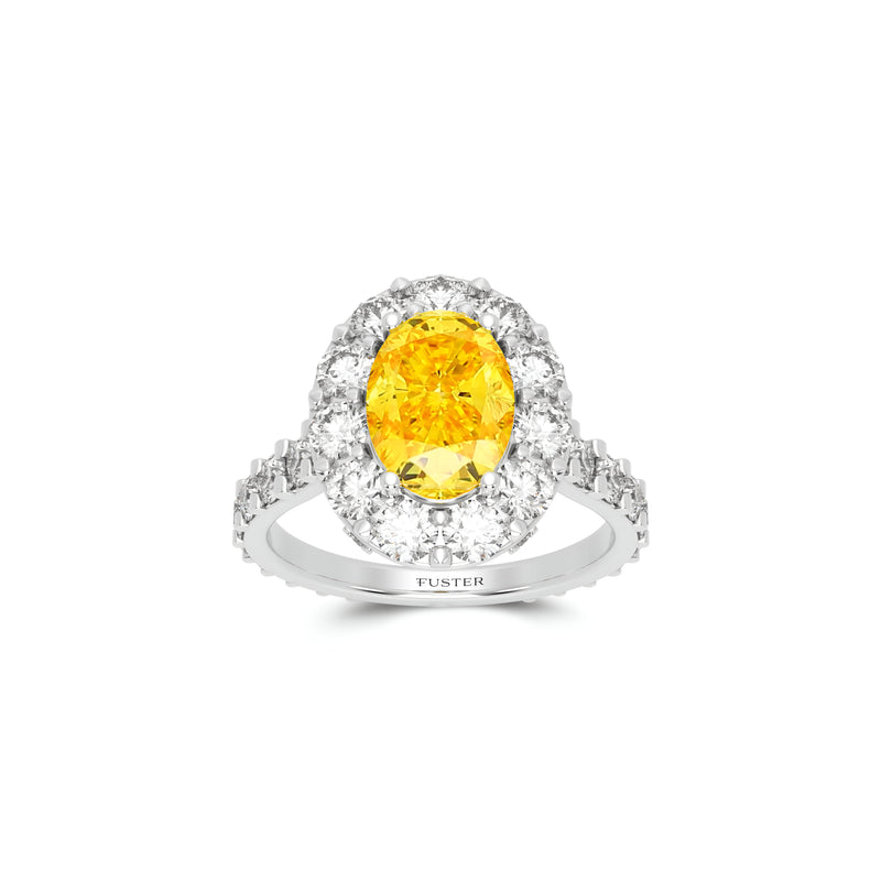 Ovaler Verlobungsring mit gelbem und weißem Diamanten von Icon