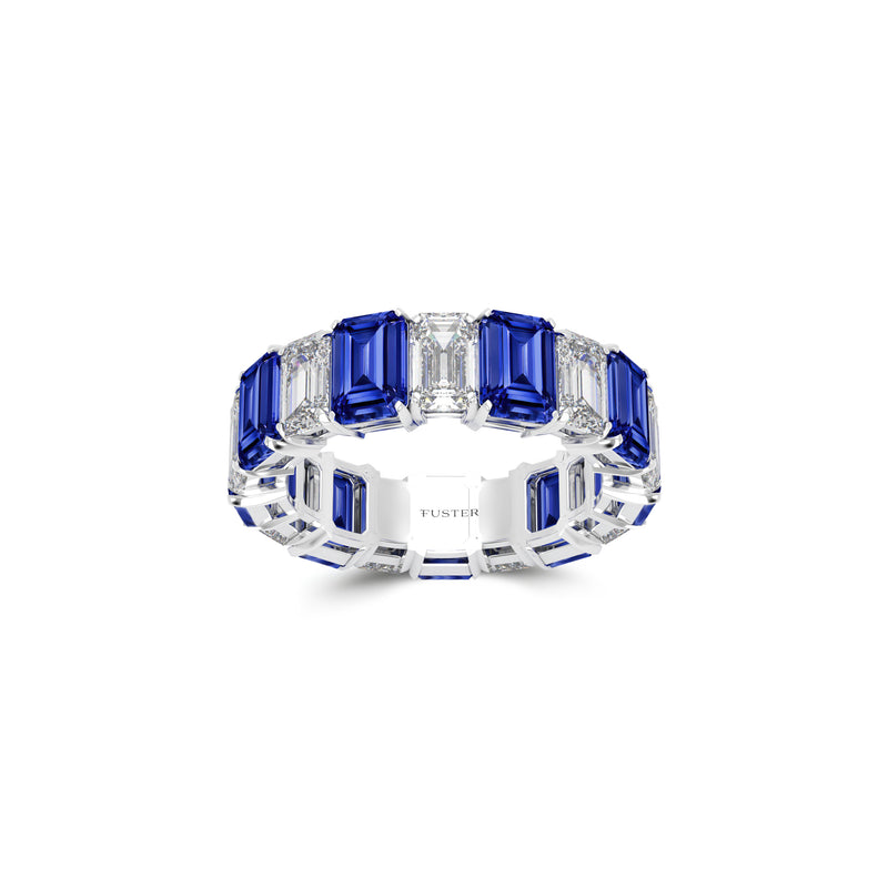 Alliance en saphir taille émeraude et diamant