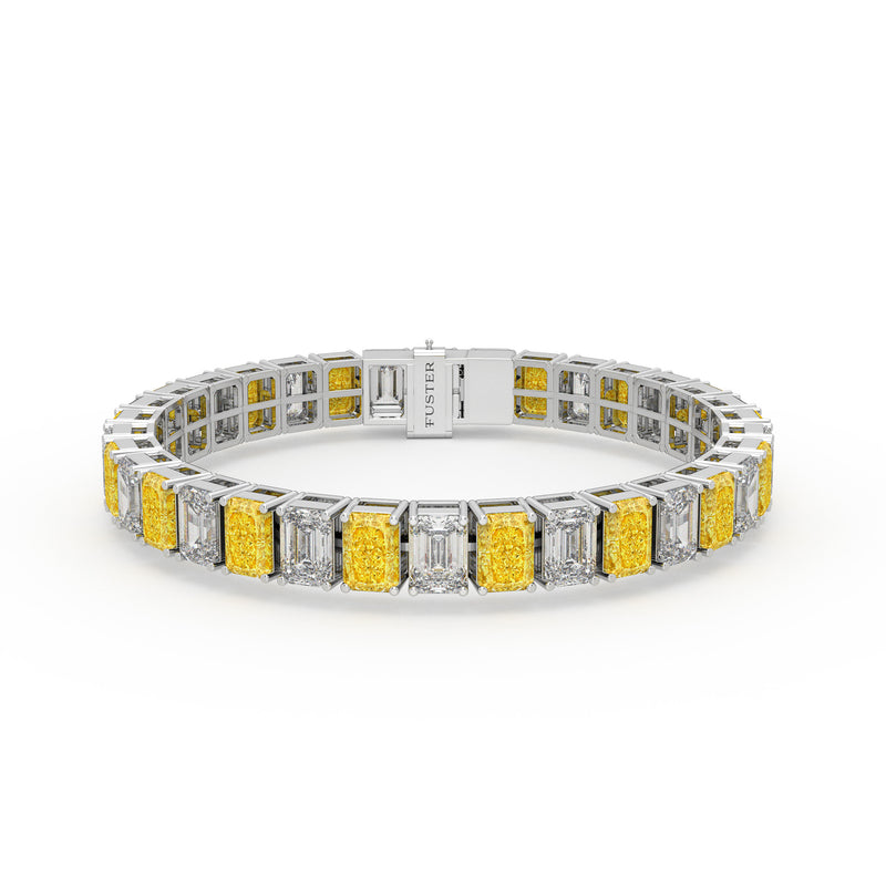 Bracelet en diamant jaune et diamant taille émeraude