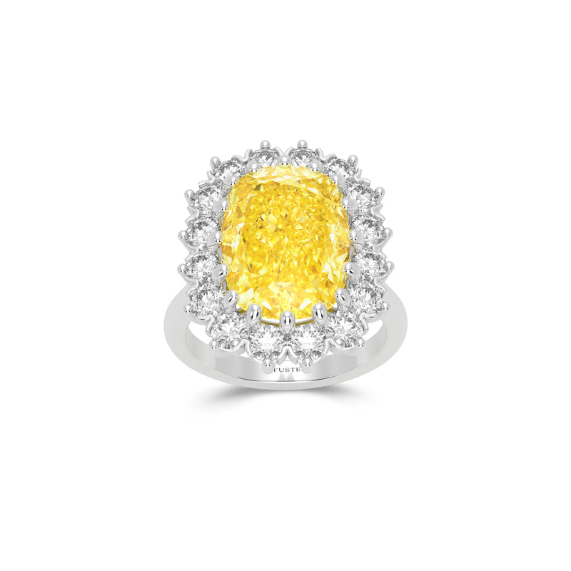 Bague solitaire en diamant coussin, jaune intense, sans défaut interne – Exclusivité boutique