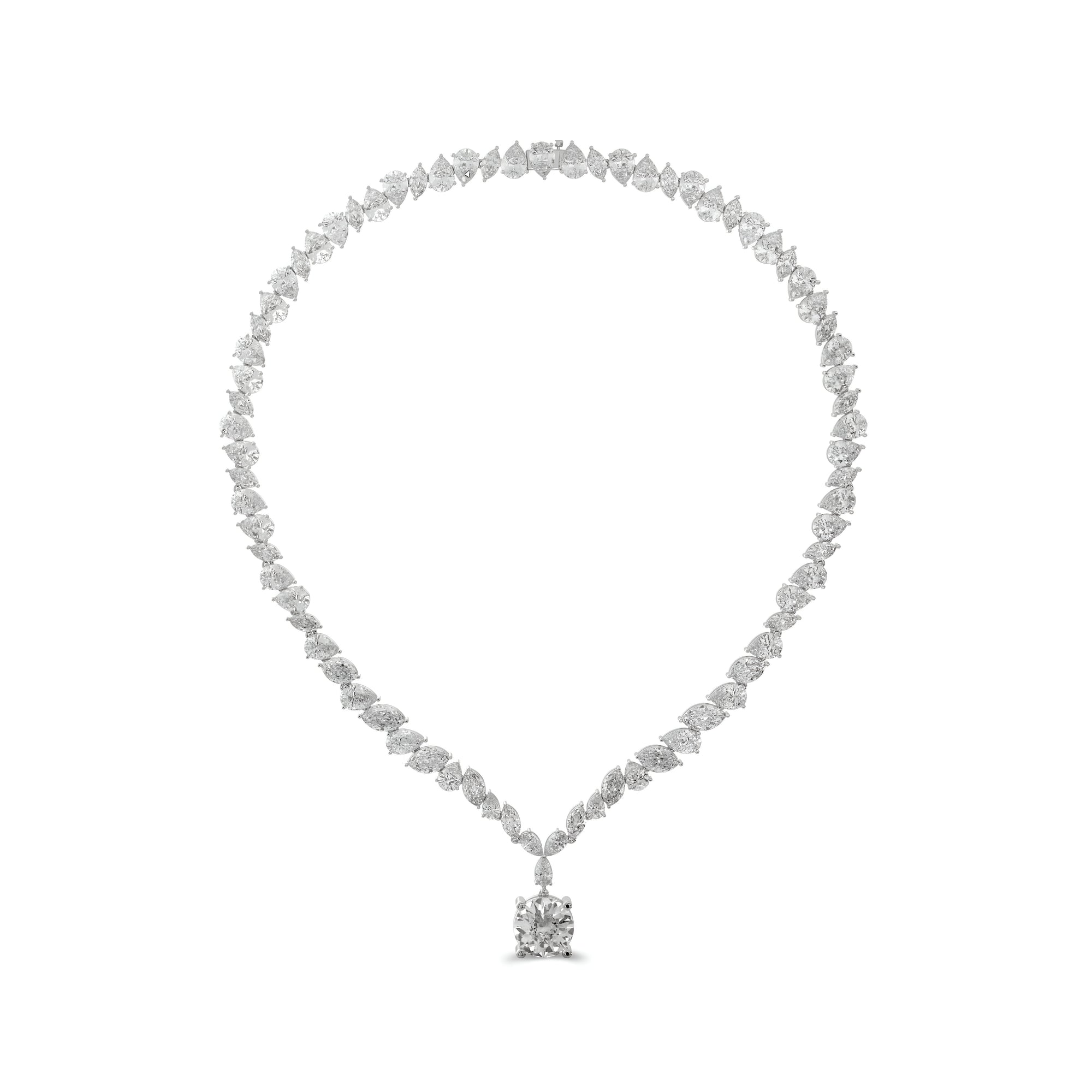 Collier en diamants taille ronde marquise et poire rivière
