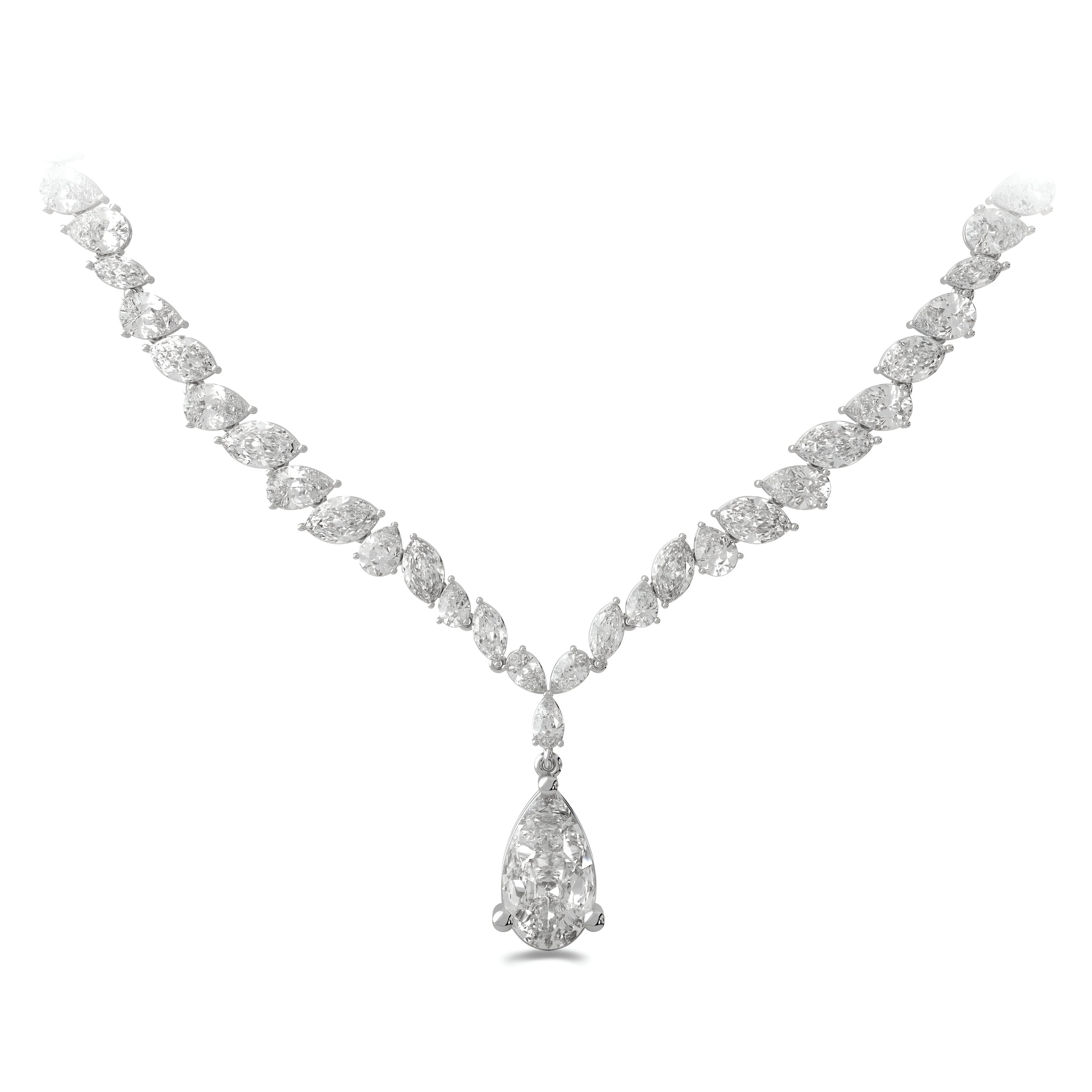 Collier en diamant blanc taille poire Marquise et Pear Rivière