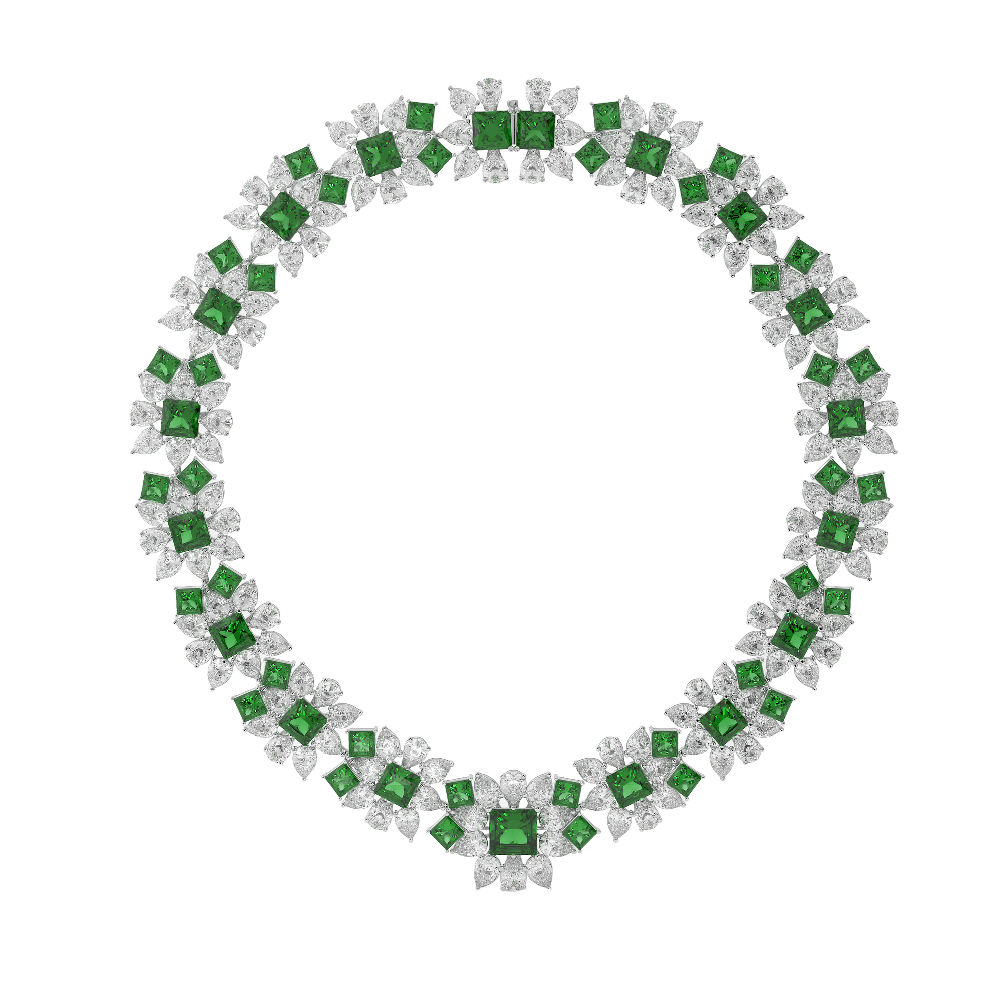 Collier de haute joaillerie majestueux en émeraude et diamant blanc