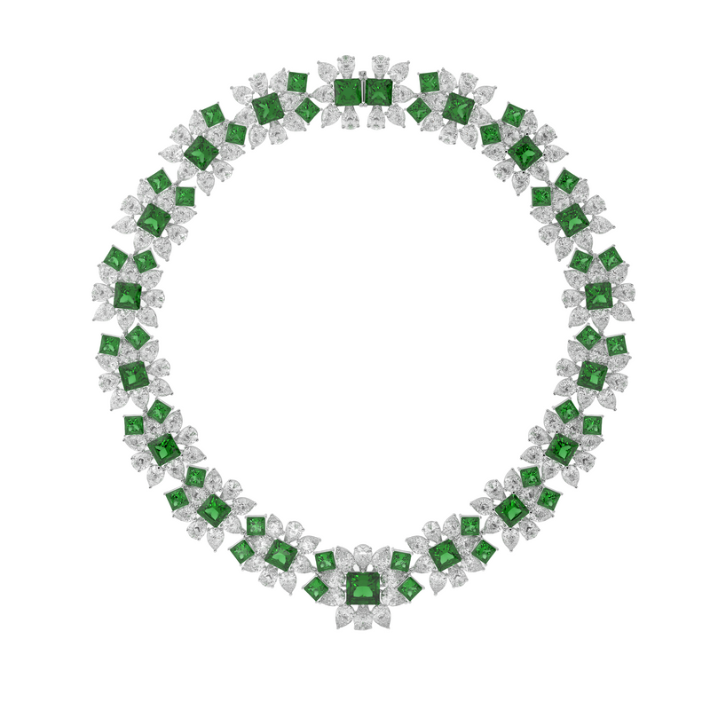 Majestätische Halskette aus Smaragd und weißen Diamanten
