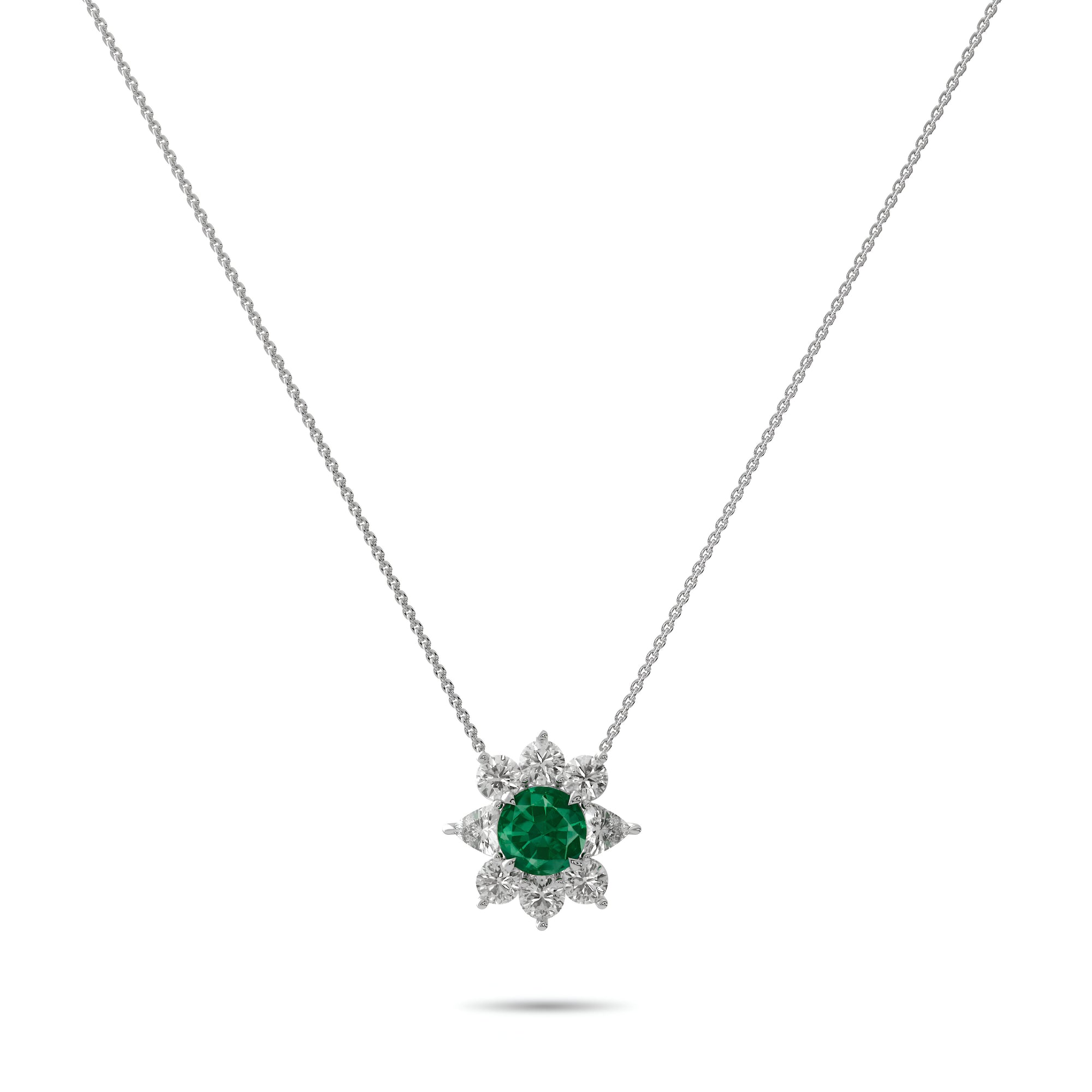 Pendentif Fleur Fantaisie Émeraude et Diamant
