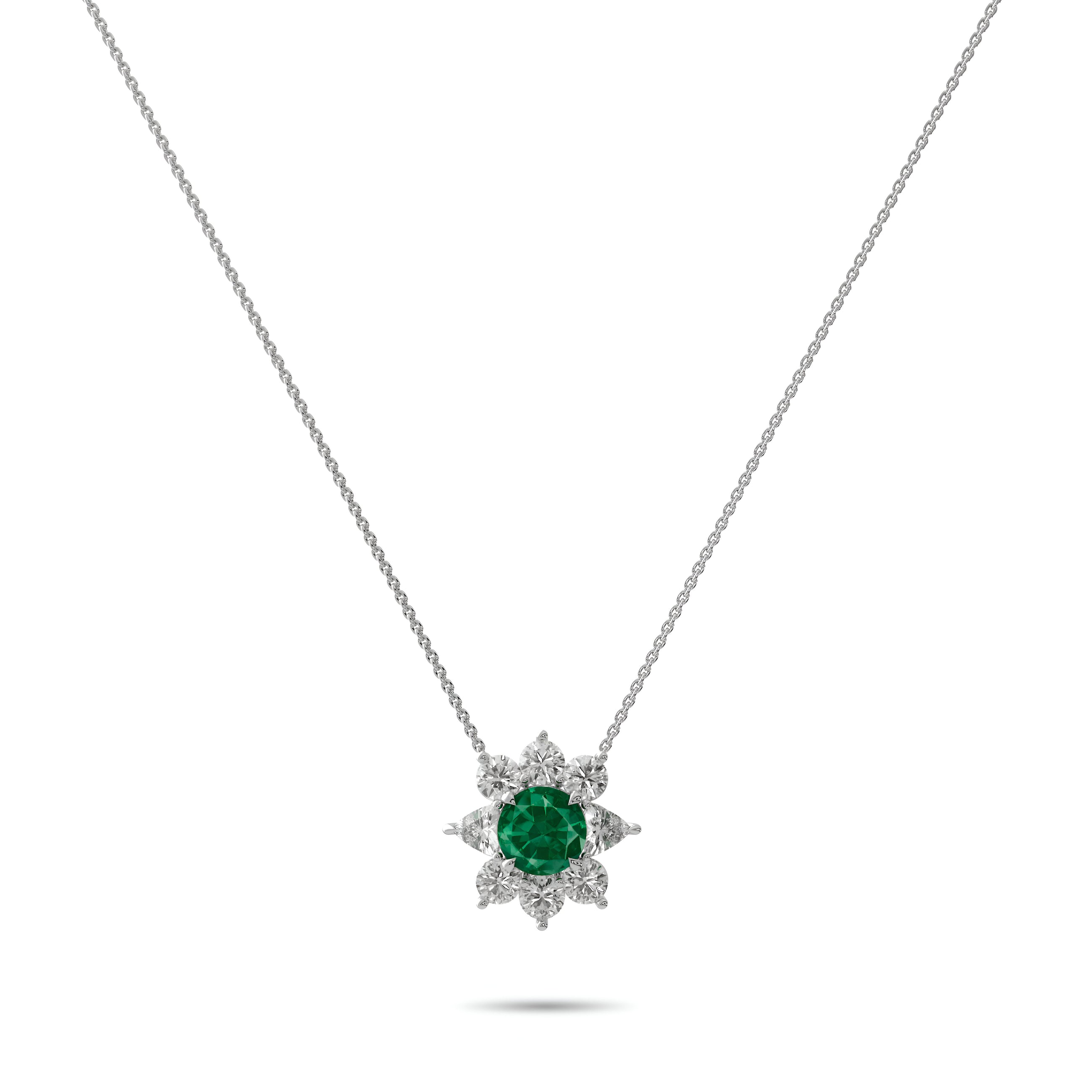 Pendentif Fleur Fantaisie Émeraude et Diamant