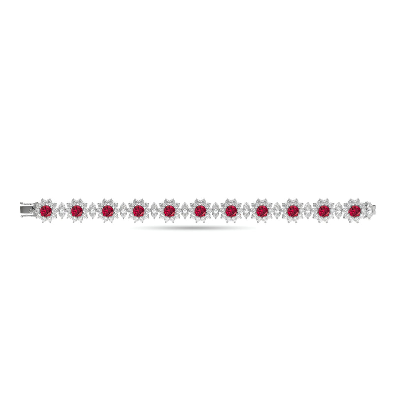 Bracelet fantaisie fleur rubis et diamants