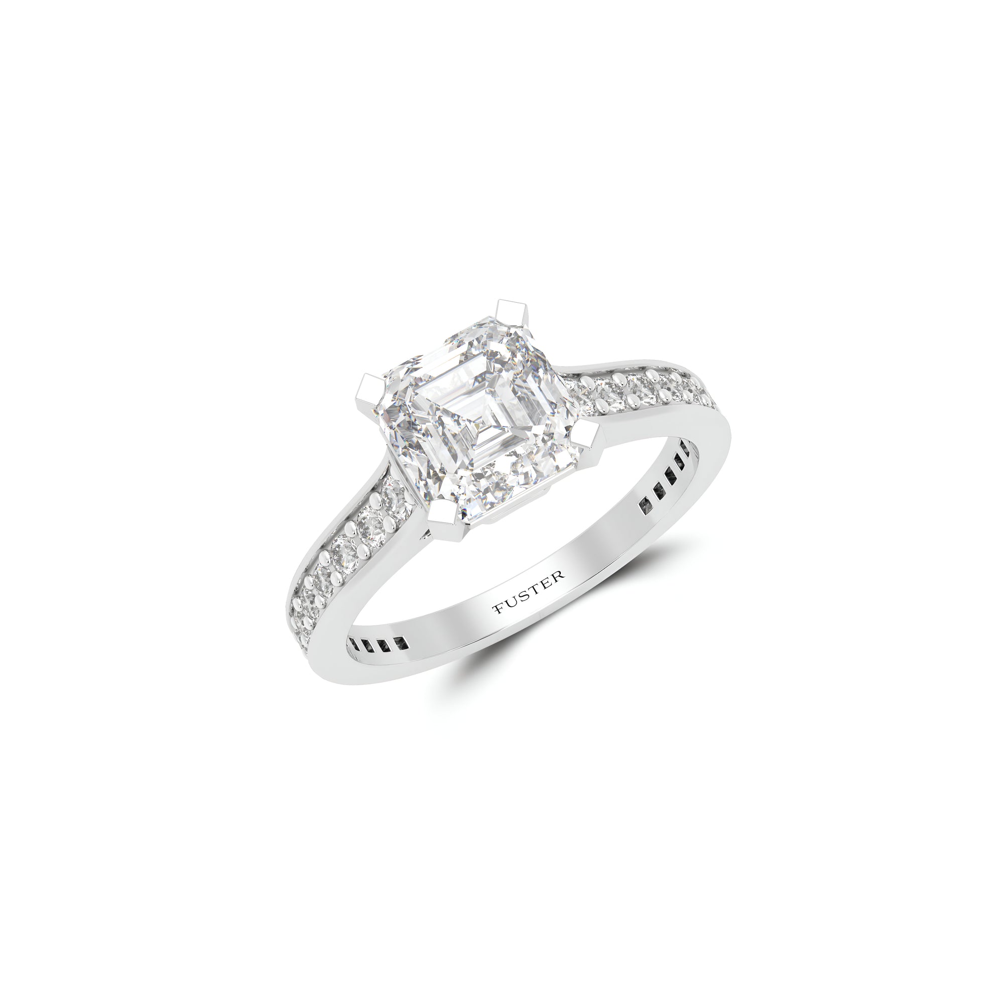 Bague de fiançailles en diamant taille émeraude carré Flame