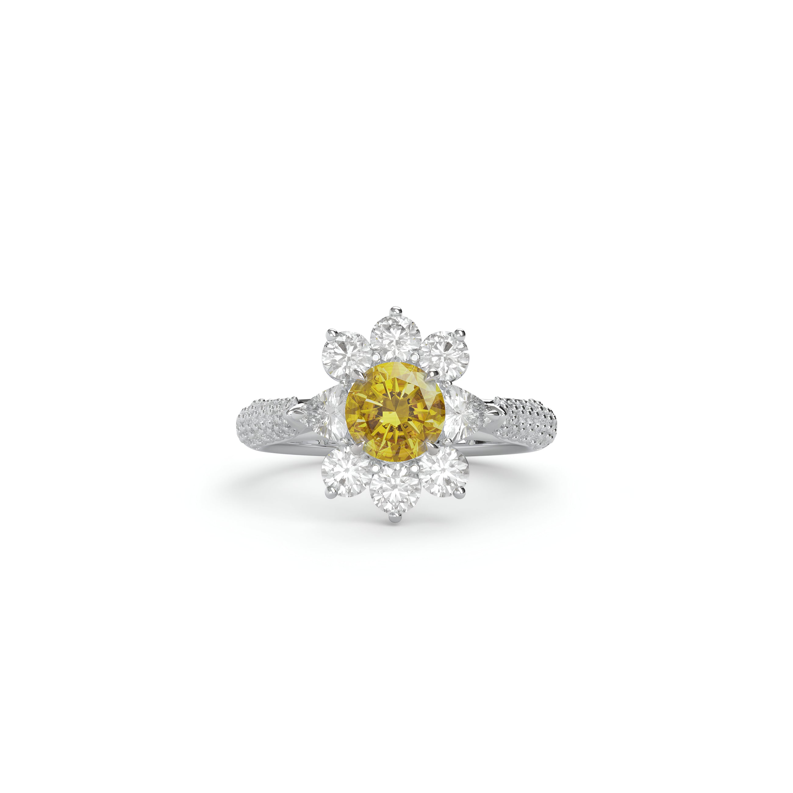 Fancy Flower Yellow and White Diamond Ring