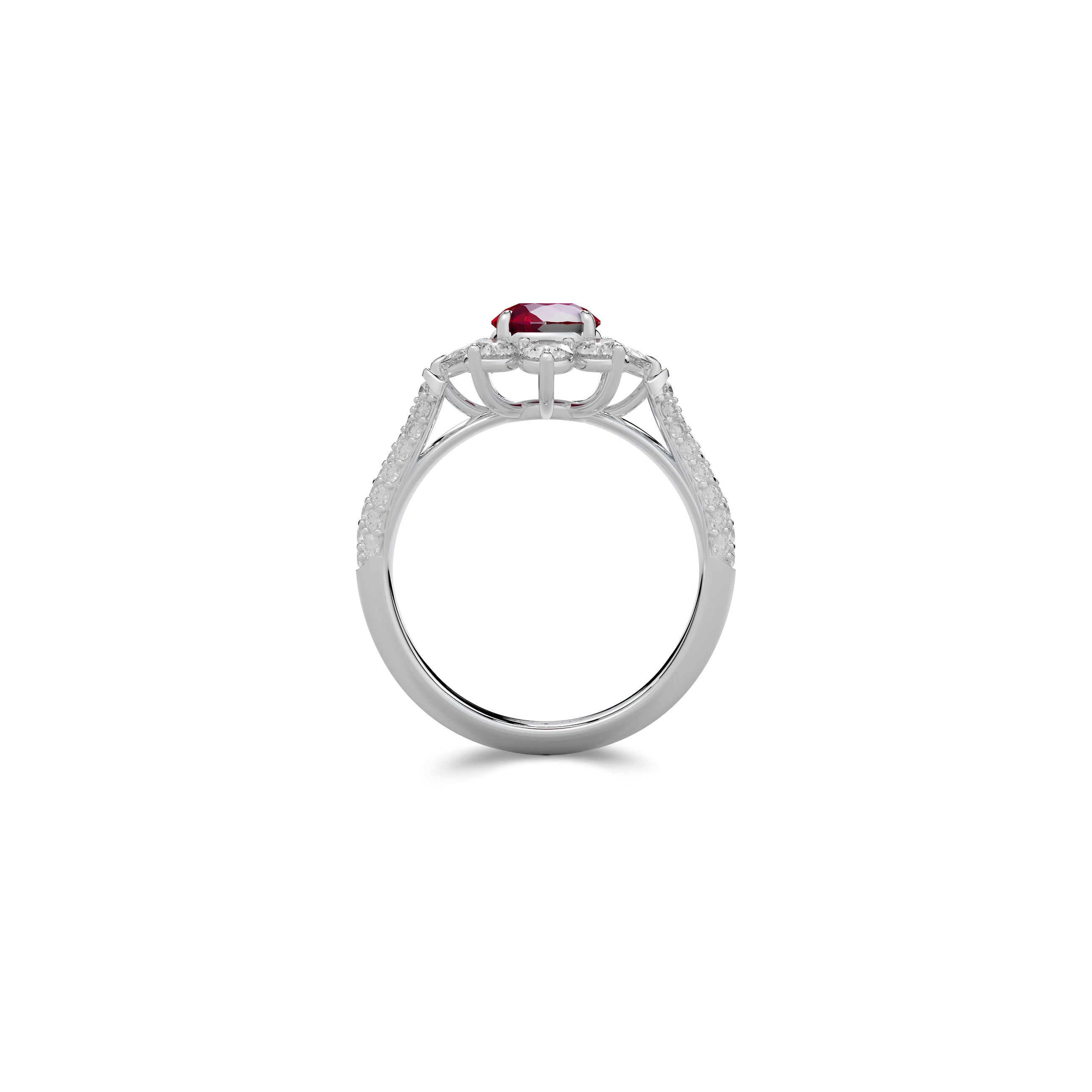 Fancy Flower-Ring mit Rubin und weißem Diamant