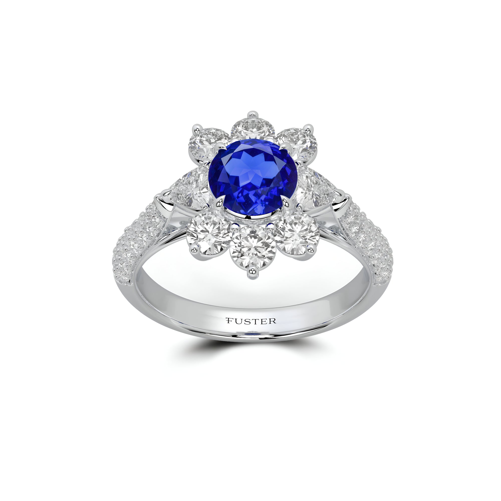 Fancy Flower Saphir- und weißer Diamantring