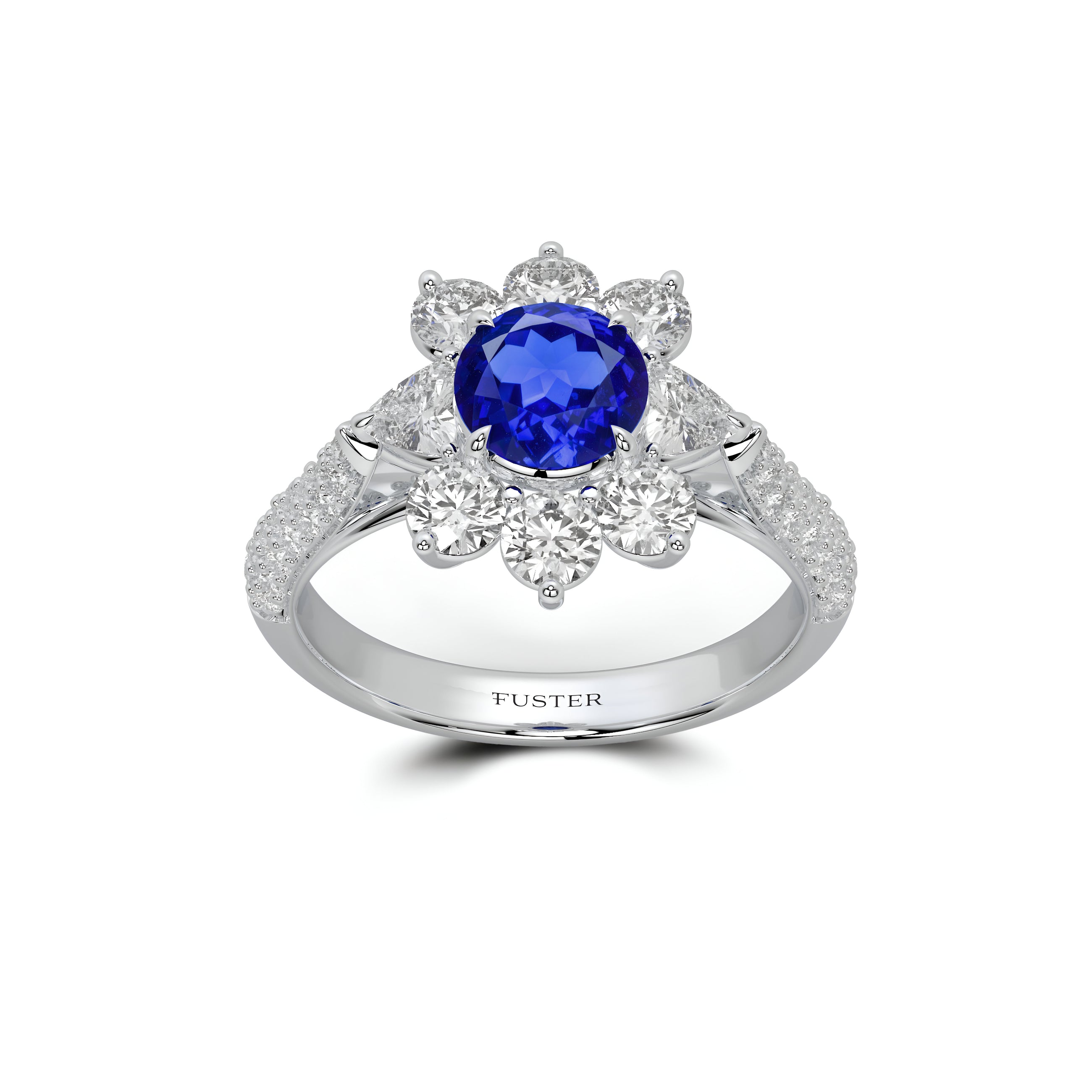 Fancy Flower Saphir- und weißer Diamantring