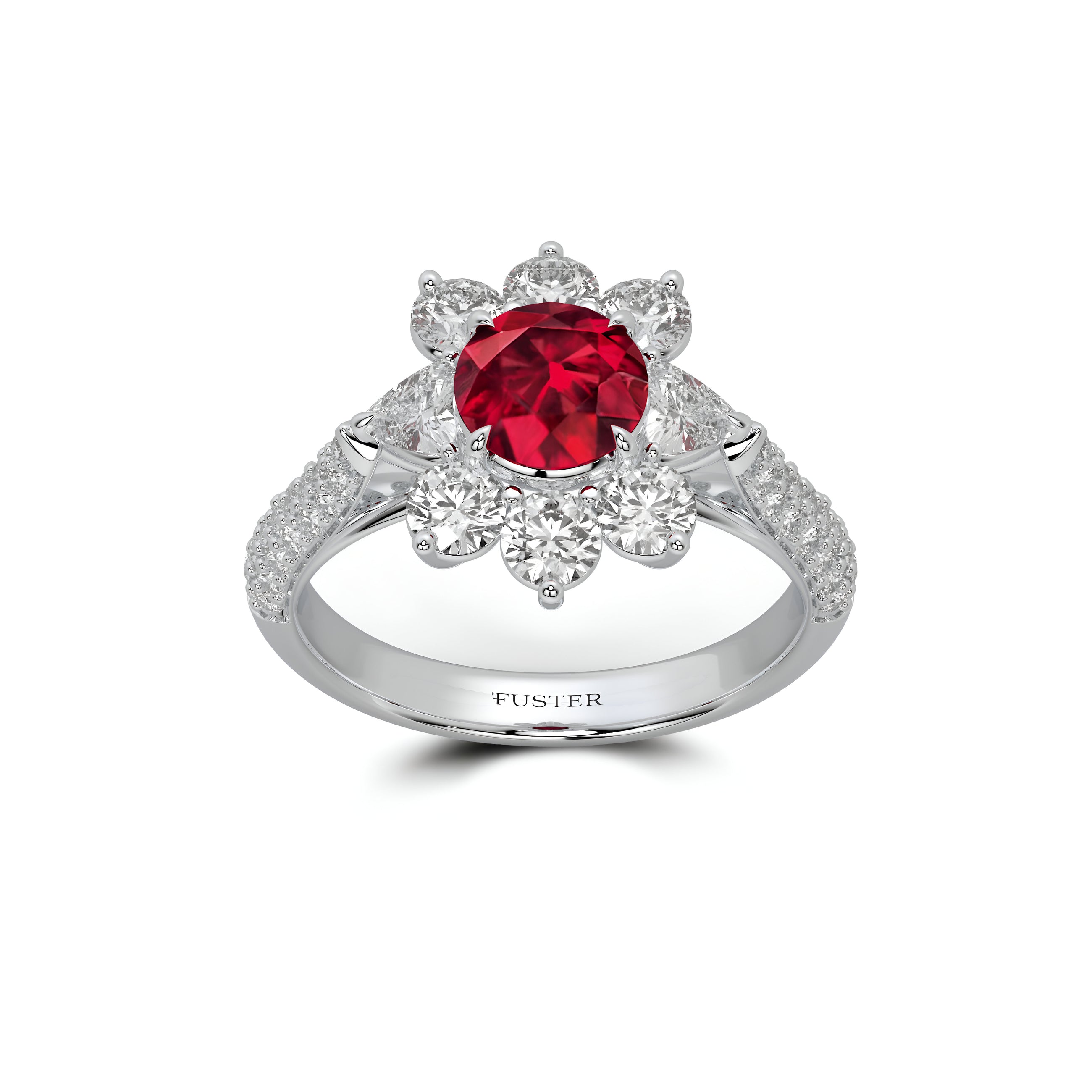 Fancy Flower-Ring mit Rubin und weißem Diamant