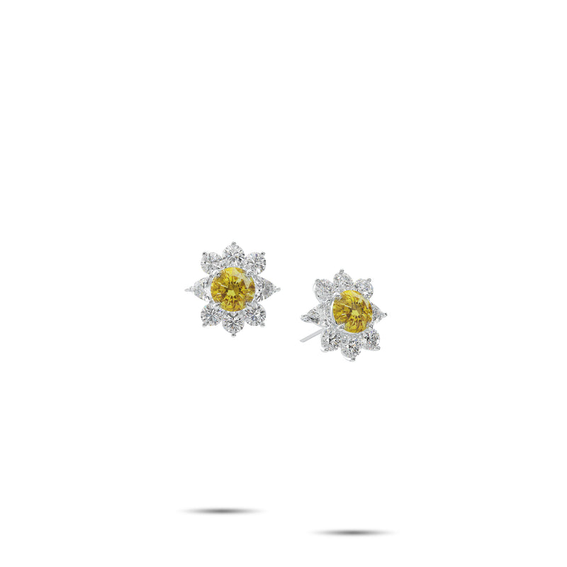 Fancy Flower Ohrringe mit gelben und weißen Diamanten