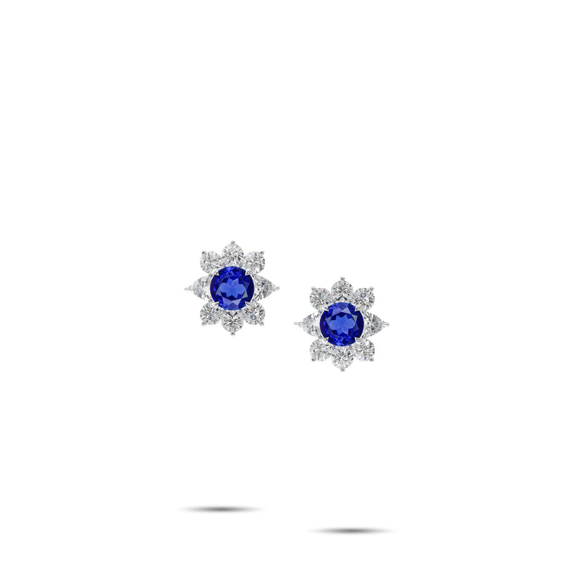 Ohrringe mit Saphir und weißen Diamanten im Fancy Flower-Stil