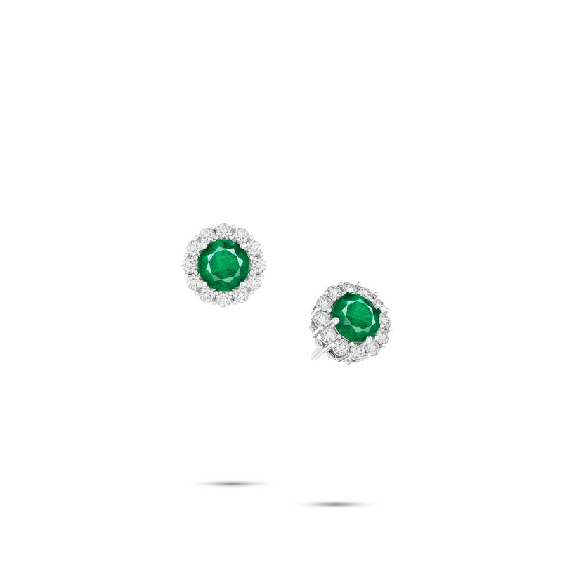 Icon Round Emerald and Diamond Stud Earrings