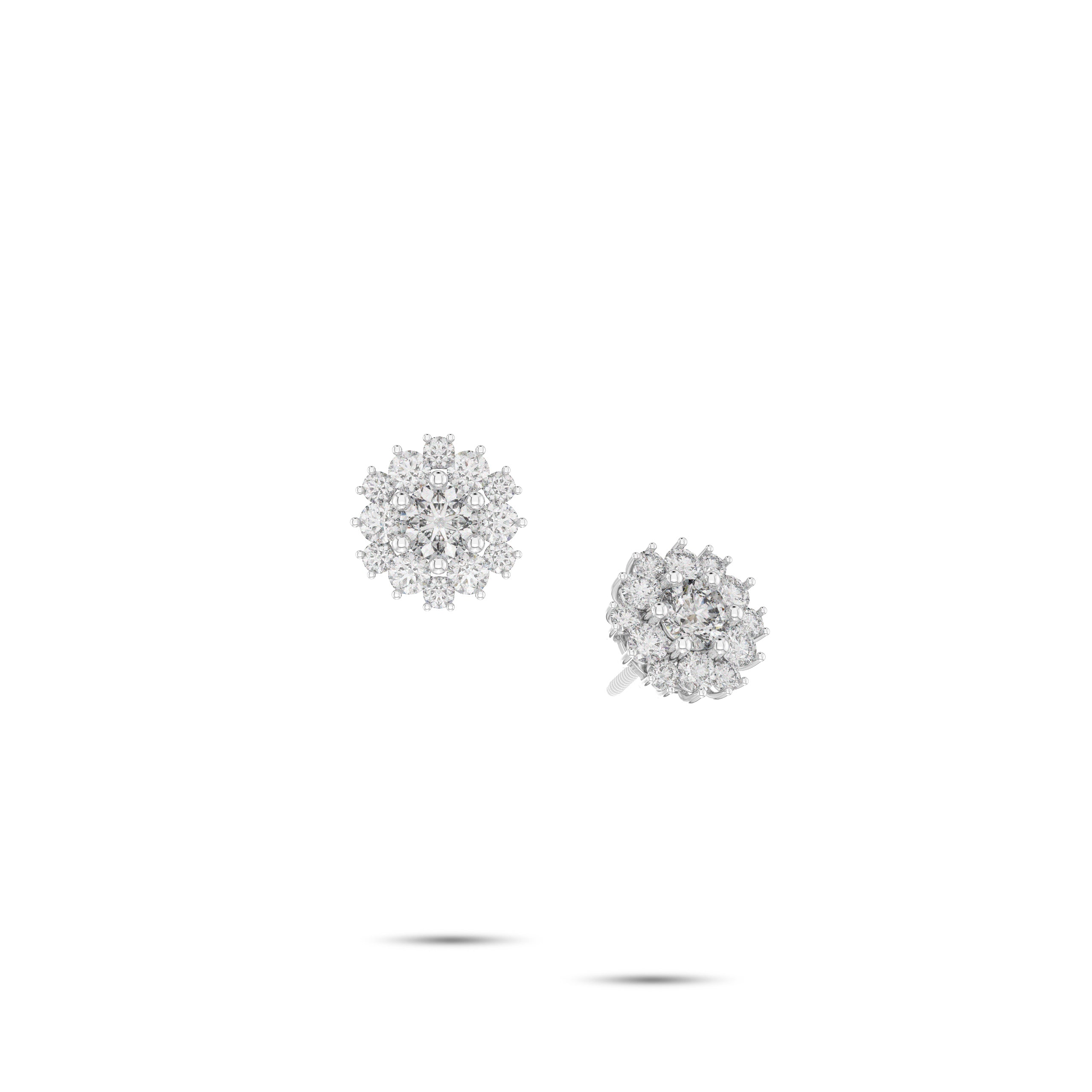 Round Diamond Cluster Stud Earrings