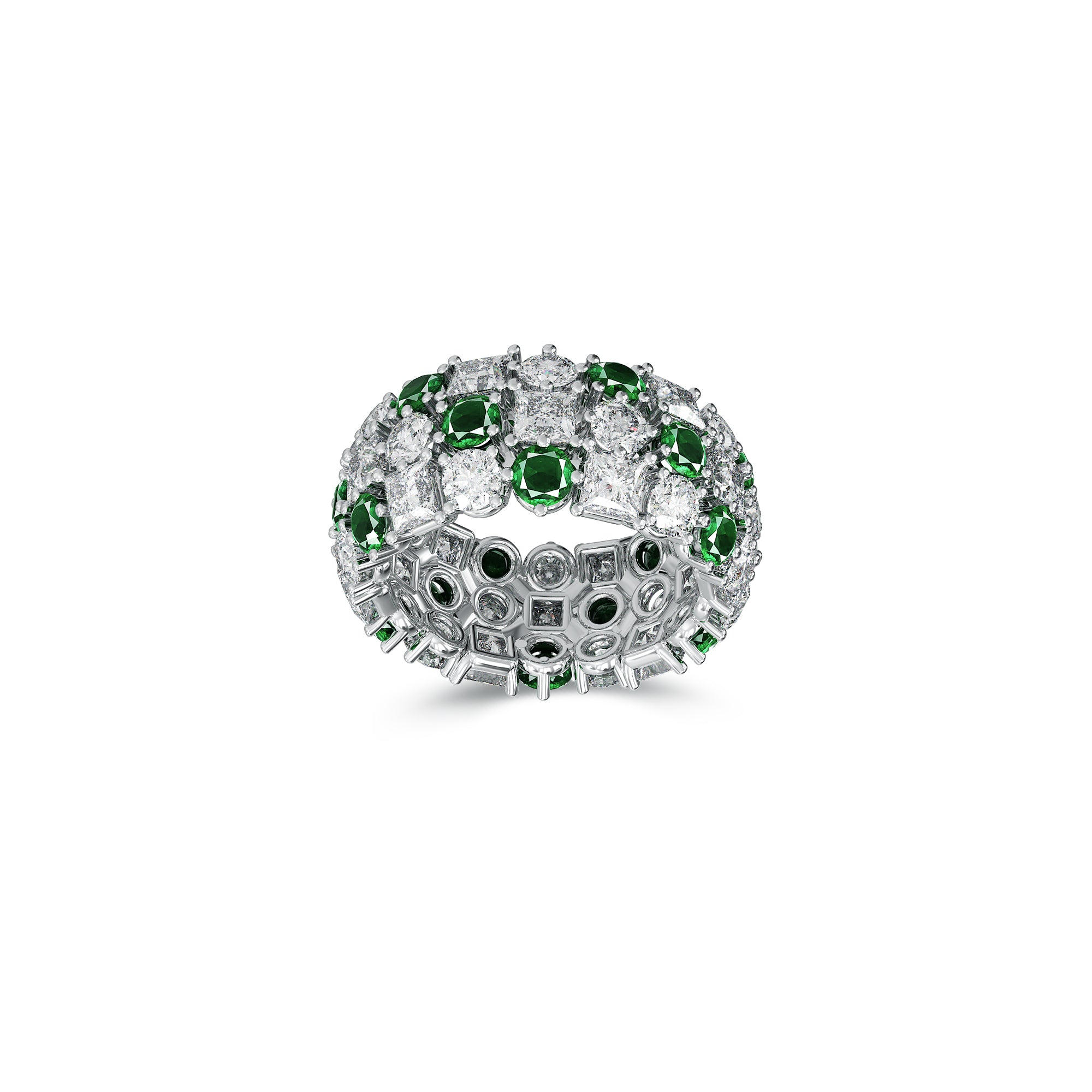 Classic Crown Emerald and White Diamond Ring