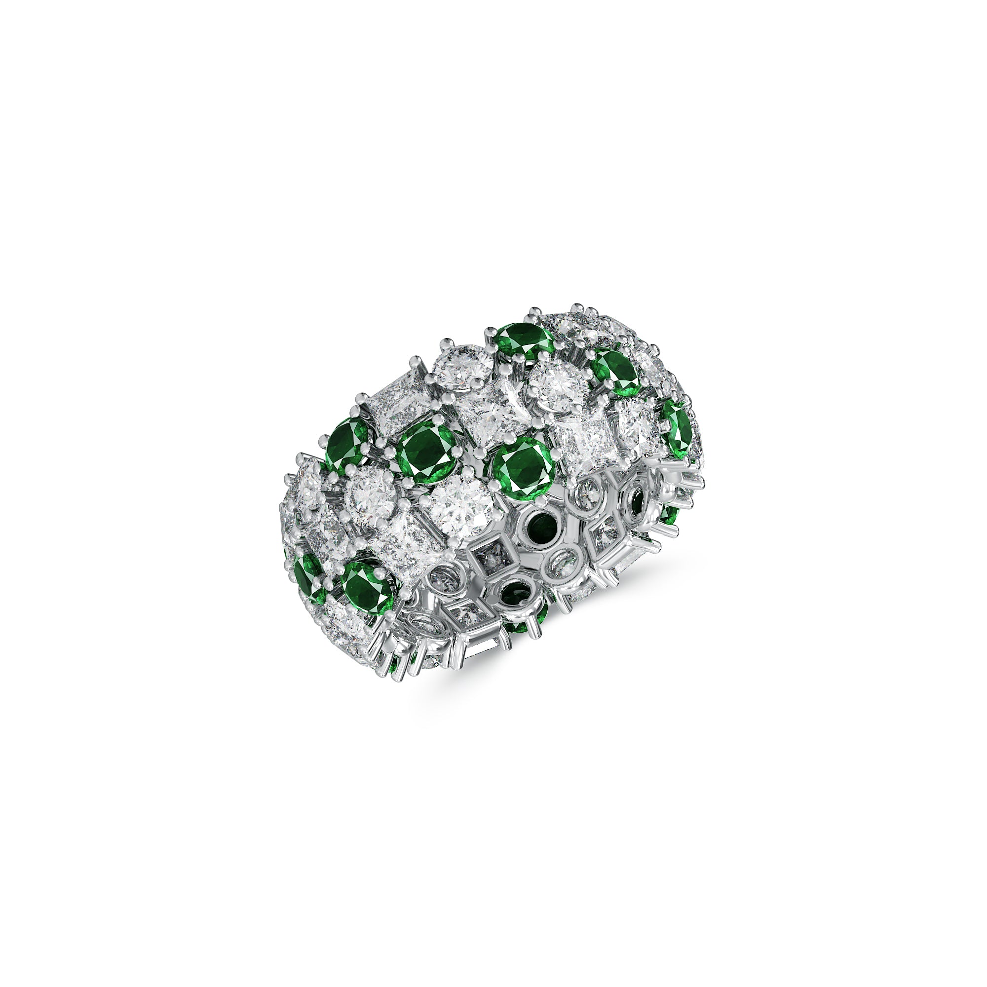 Classic Crown Emerald and White Diamond Ring