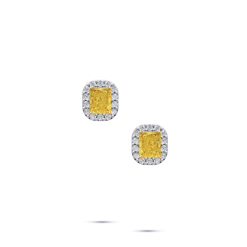 Icon Radiant Cut Yellow and White Diamond  Stud Earrings