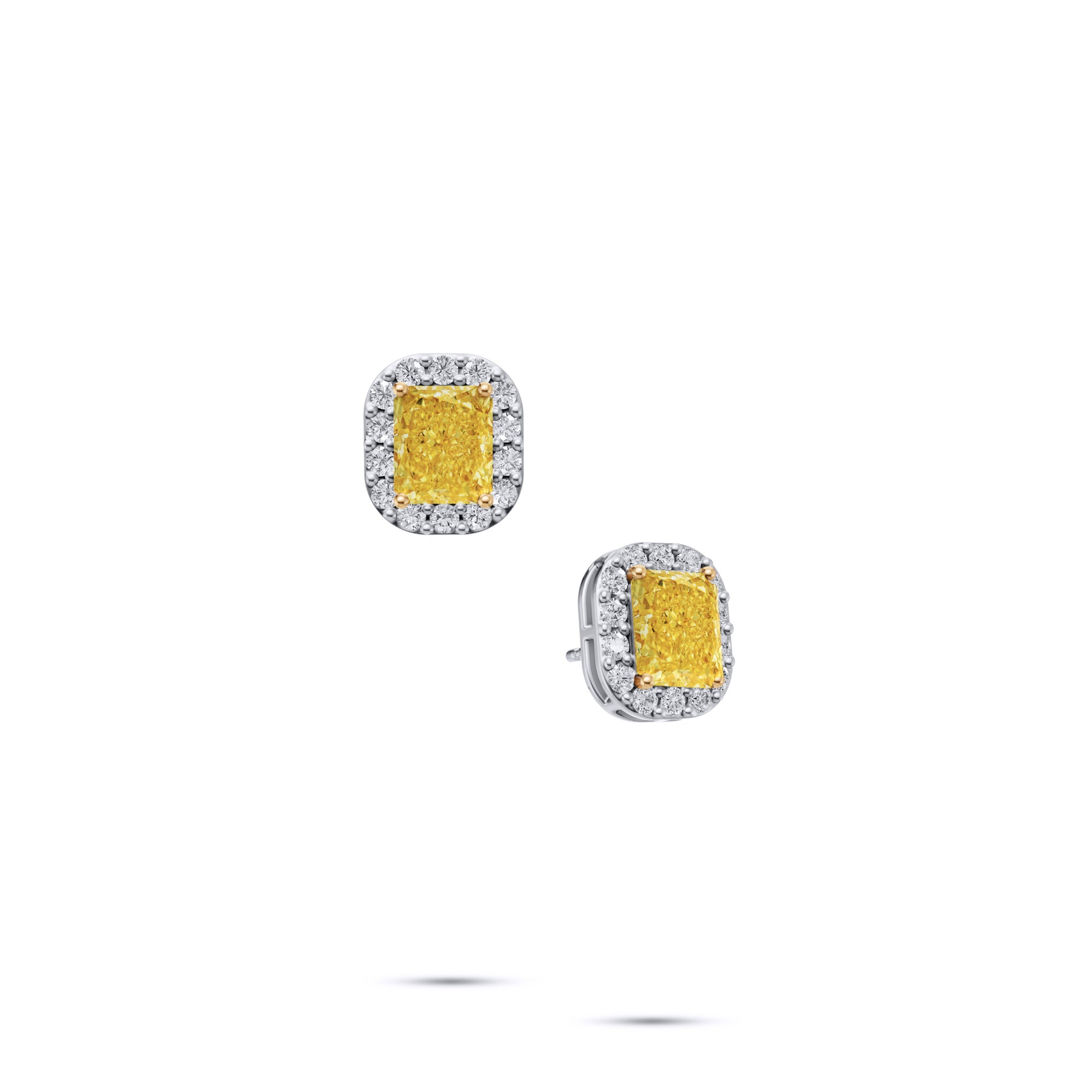 Icon Radiant Cut Yellow and White Diamond  Stud Earrings