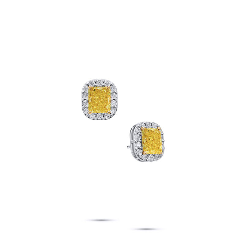 Icon Radiant Cut Yellow and White Diamond  Stud Earrings
