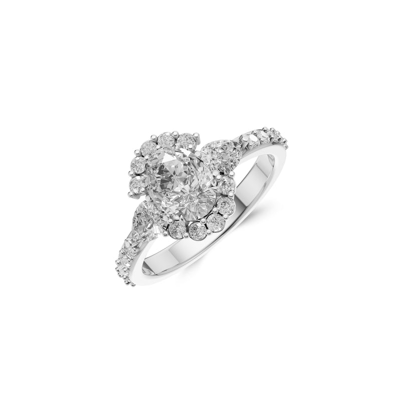 Legacy Oval Diamond With Two Side Pear Cut  Engagement Ring