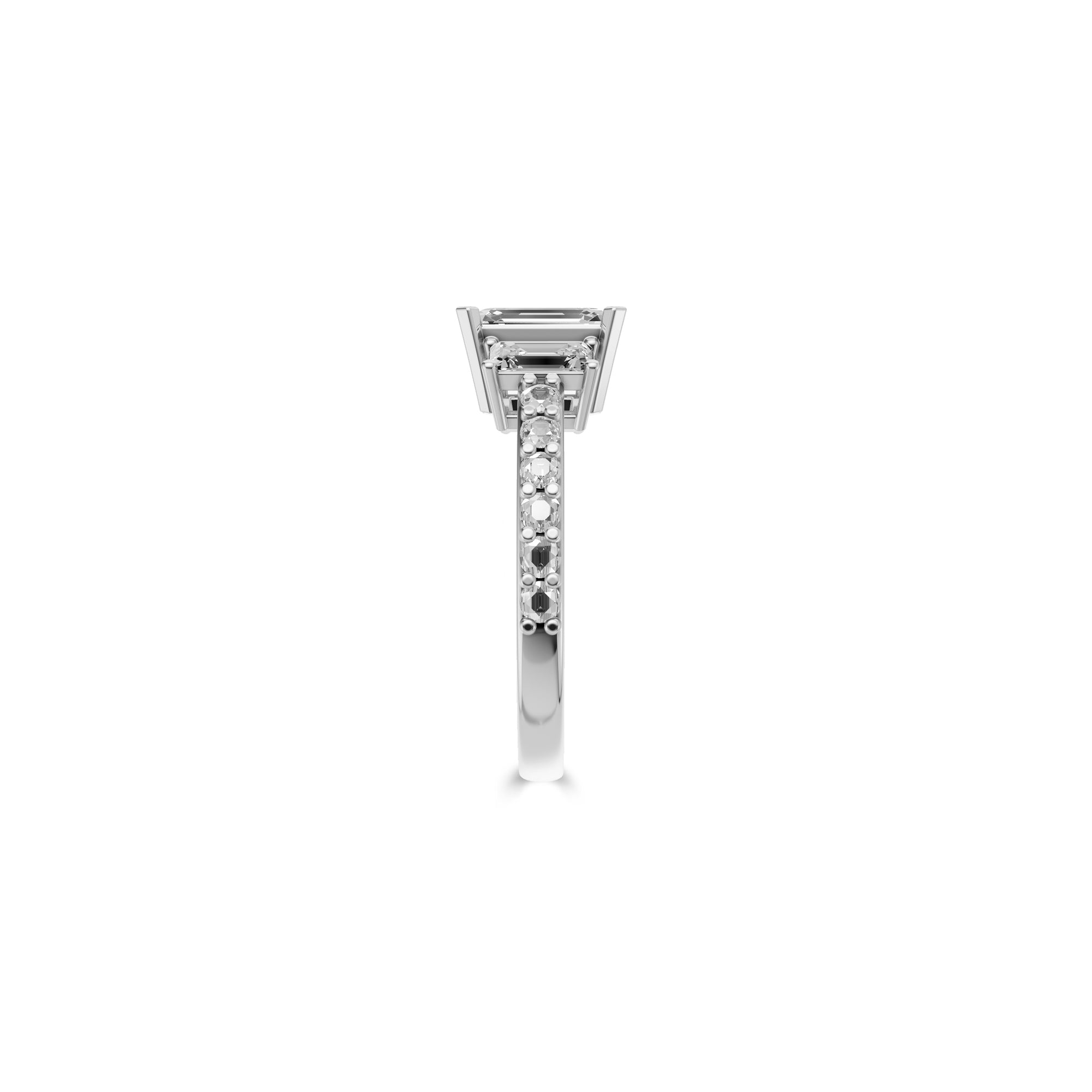 Flammen-Smaragdschliff mit zweiseitigem Baguette-Diamant-Verlobungsring