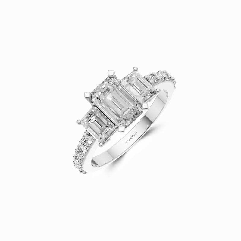 Lumière Emerald Cut With Two Side Baguette Diamond Engagement Ring