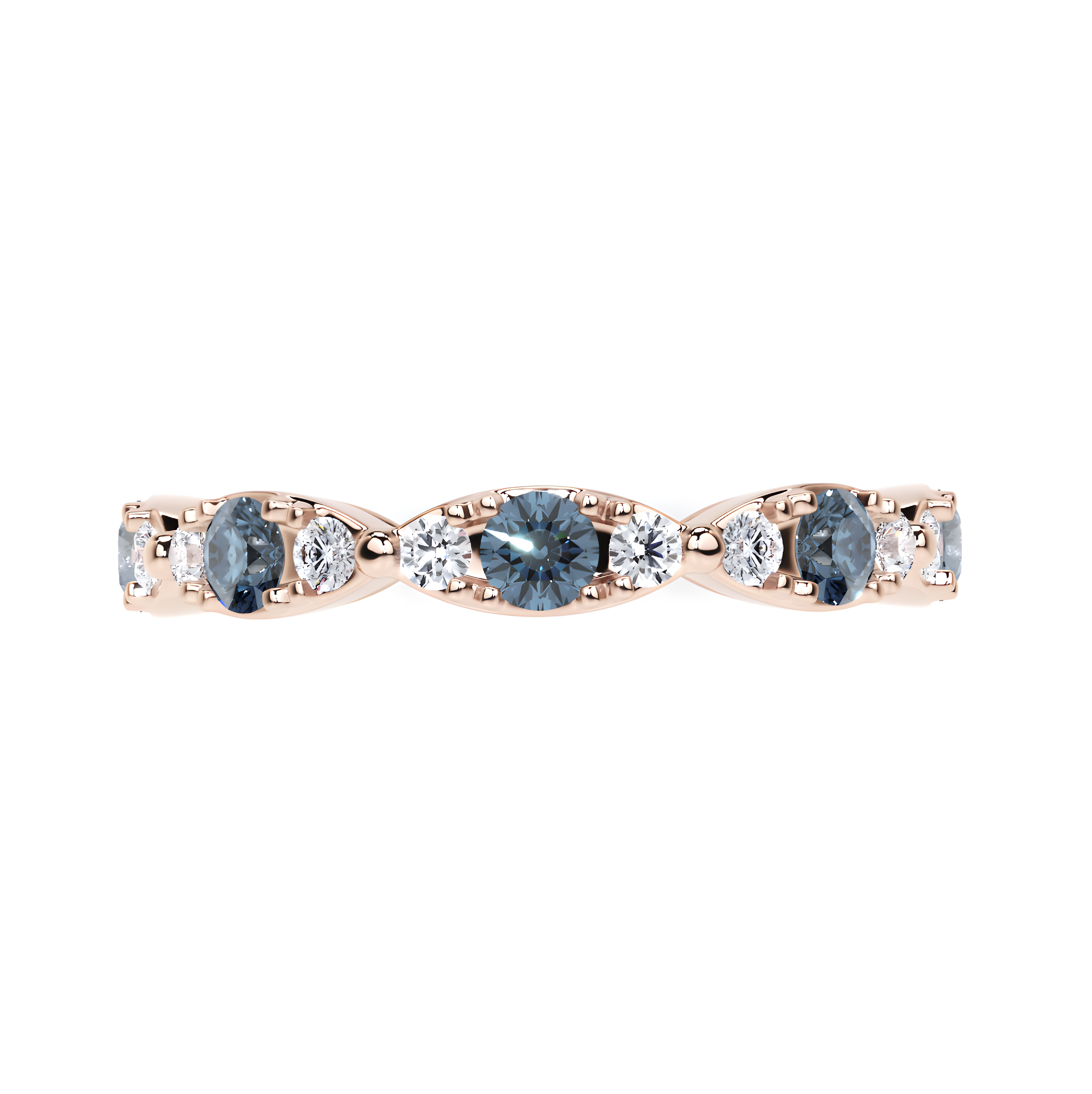 Anillo navette de diamantes y azul agua 