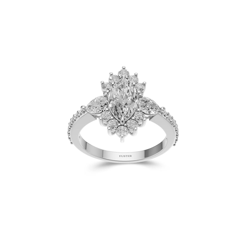 Bague de fiançailles Icon Marquise en diamant avec deux diamants en forme de poire sur les côtés