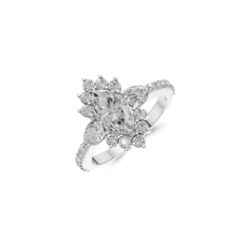 Bague de fiançailles Icon Marquise en diamant avec deux diamants en forme de poire sur les côtés