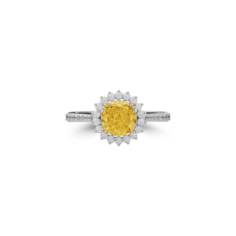 Icon Round Cut Yellow and White Diamond Engagement Ring