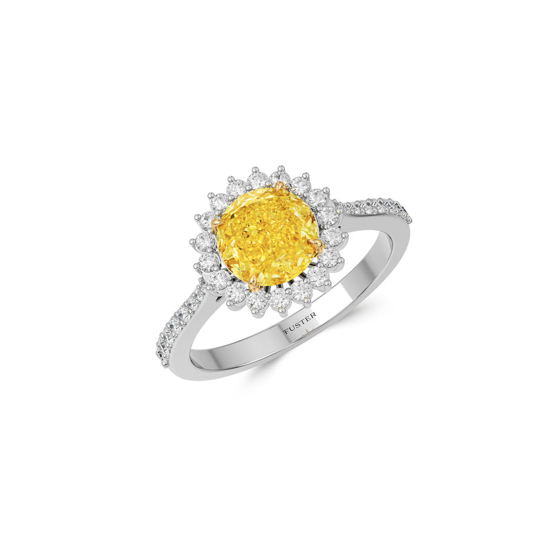Icon Round Cut Yellow and White Diamond Engagement Ring
