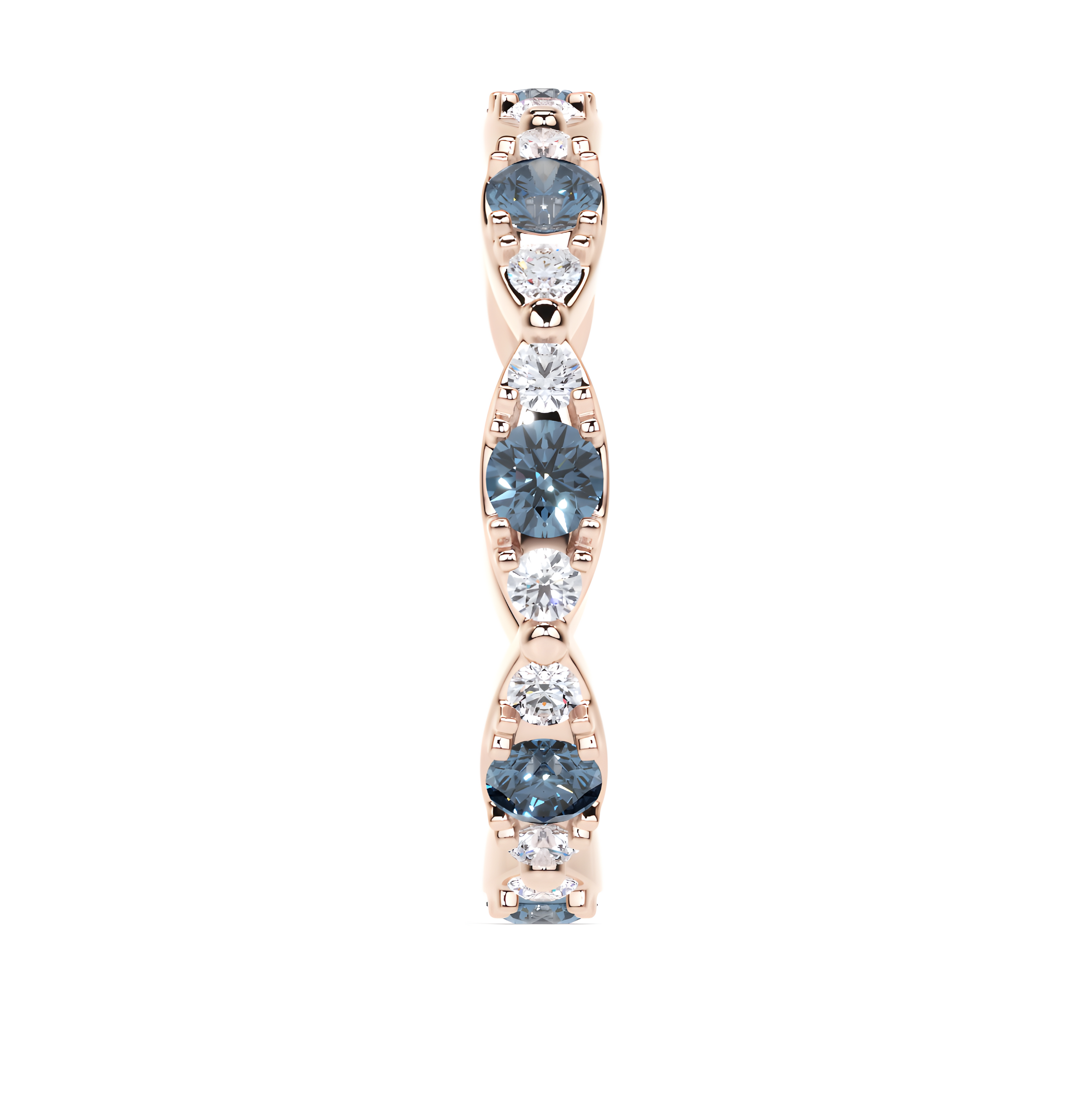 Anillo navette de diamantes y azul agua 