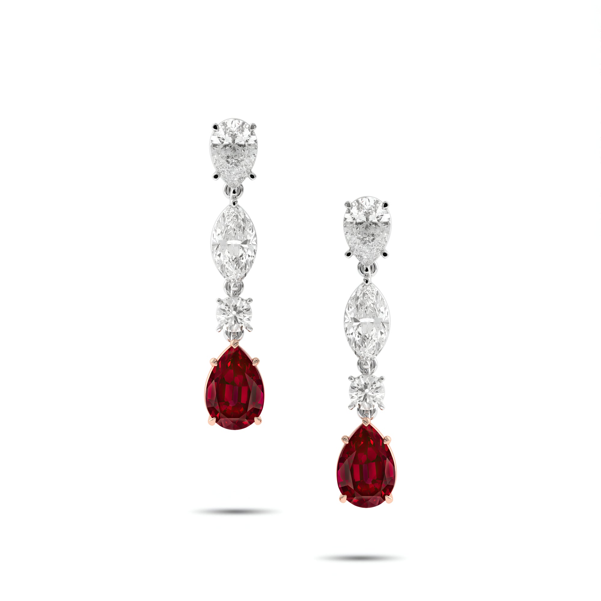Pear Shape Ruby and White Diamond Drop Earrings