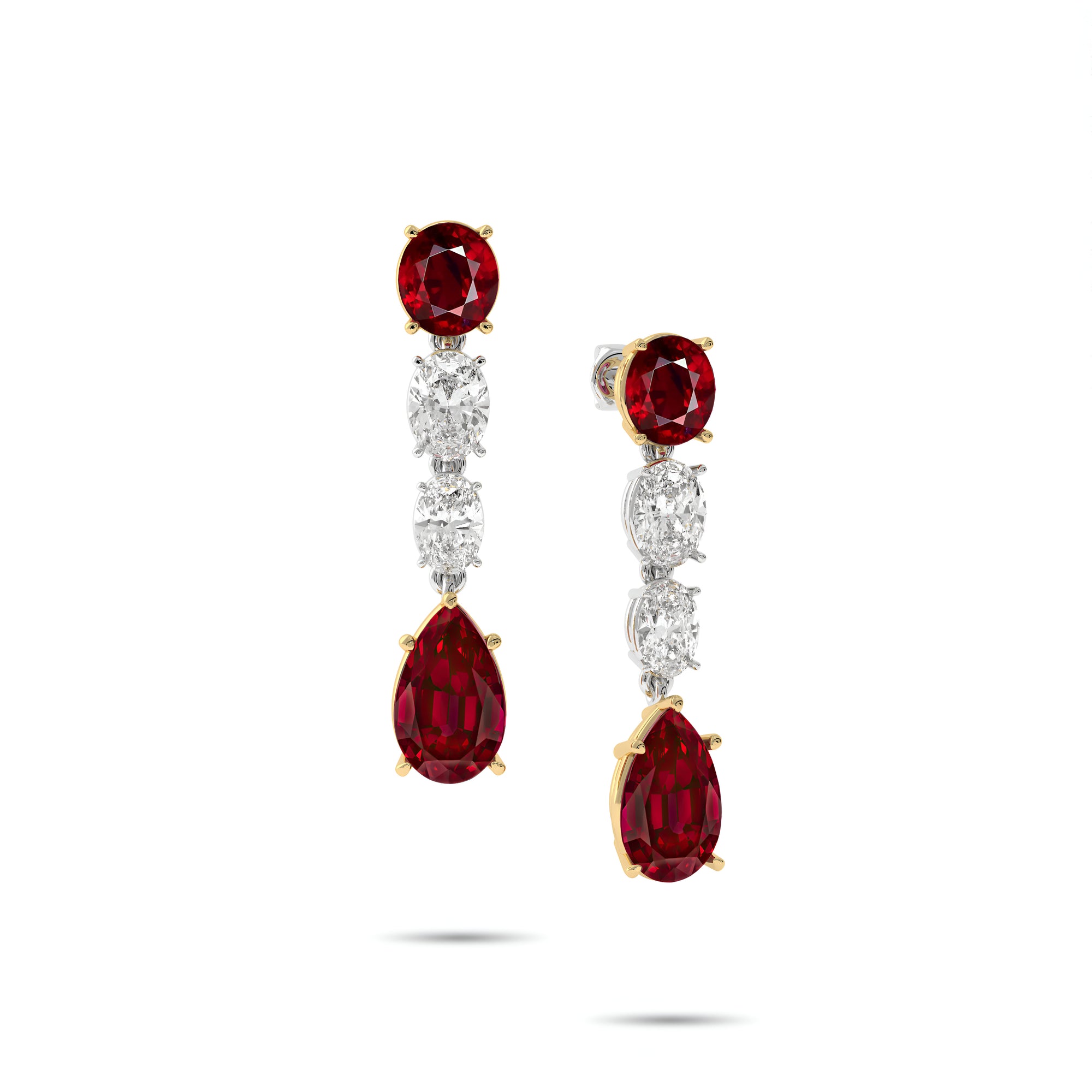 Oval Shape Ruby and White Diamond Drop Earrings