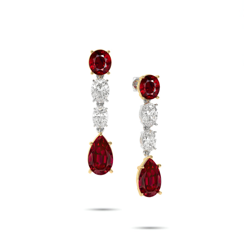 Oval Shape Ruby and White Diamond Drop Earrings