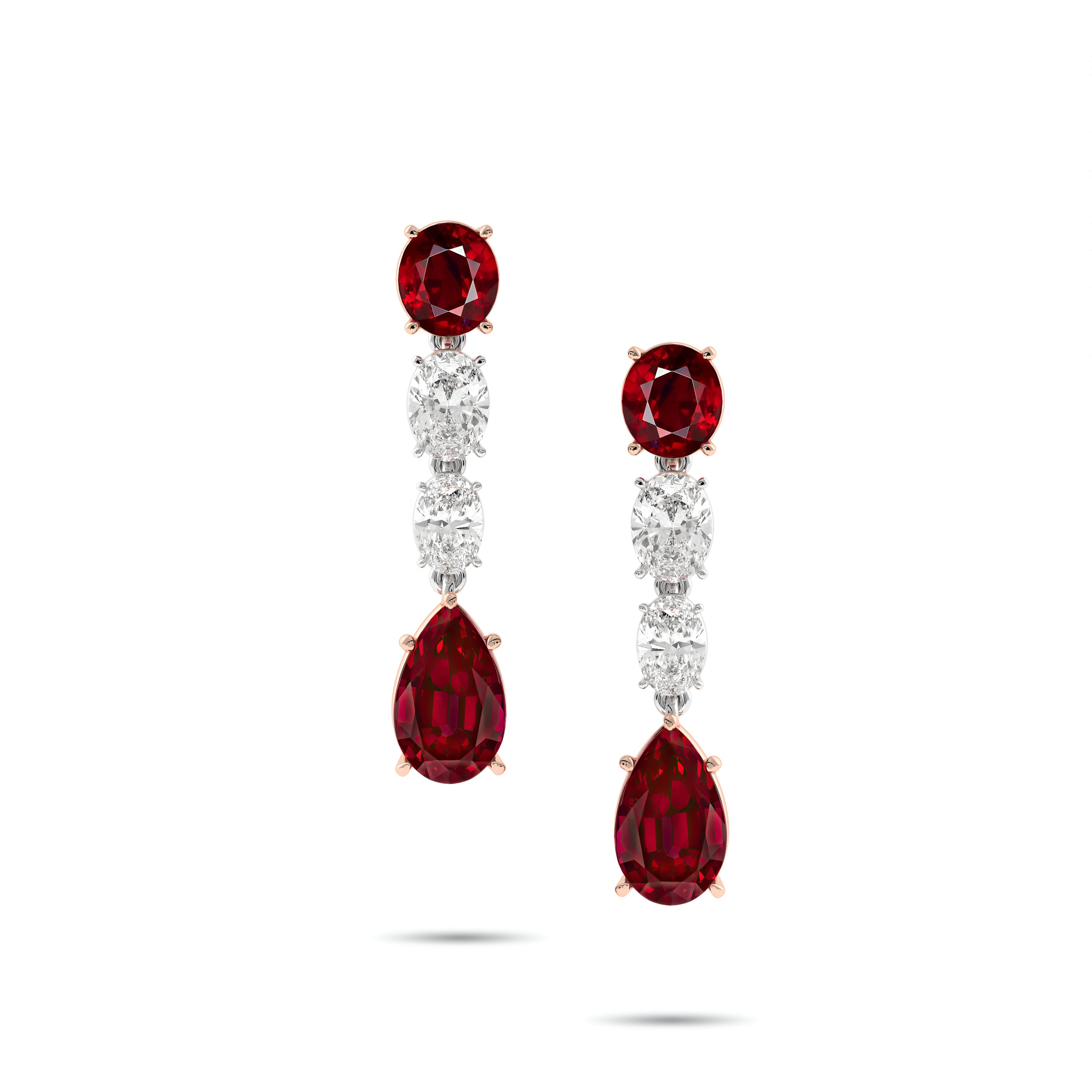 Oval Shape Ruby and White Diamond Drop Earrings