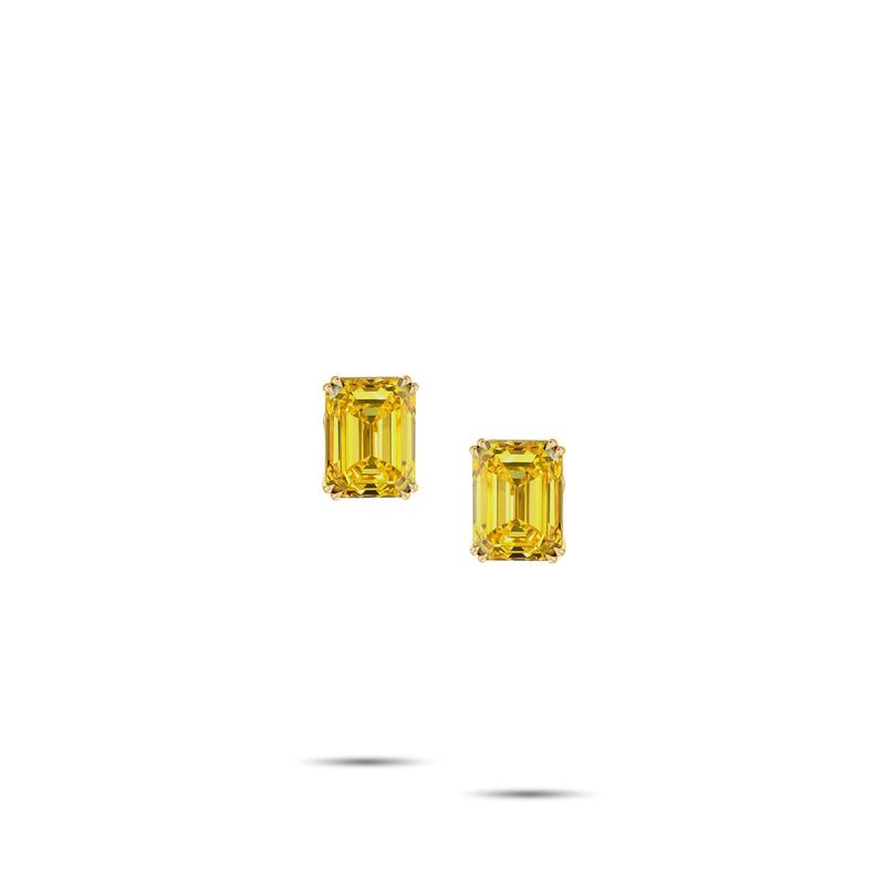 Emerald-Cut Yellow Diamond Ear-studs