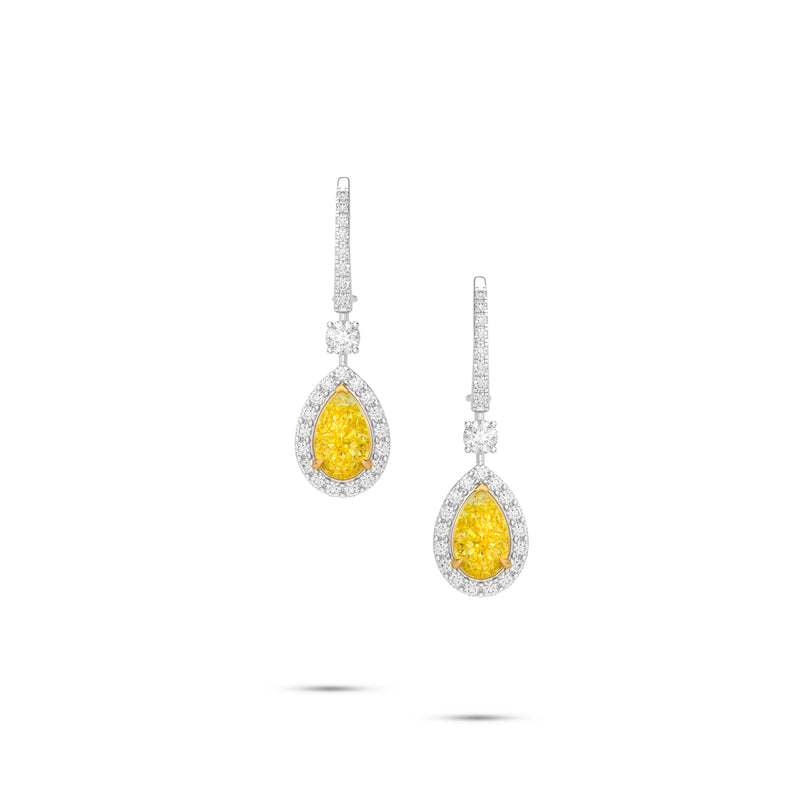 Icon Pear Shape Yellow and White Diamond Earrings