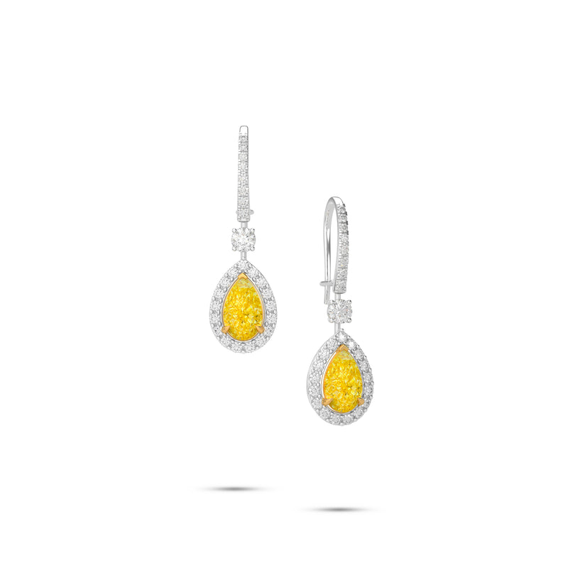 Icon Pear Shape Yellow and White Diamond Earrings