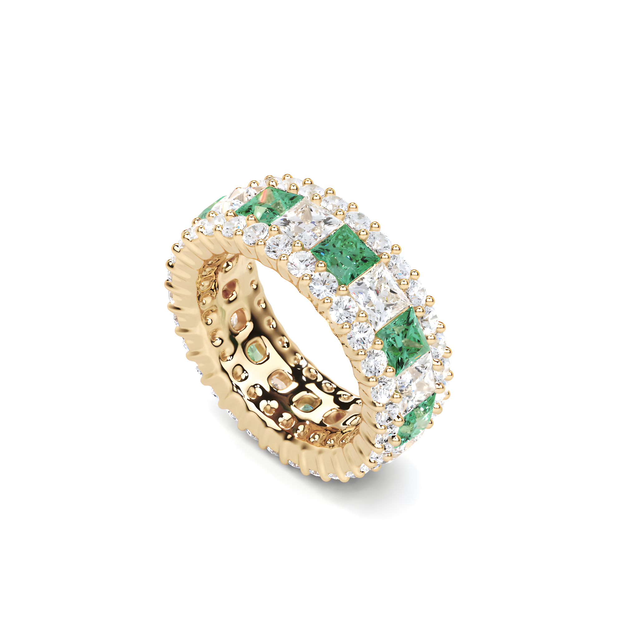 Emerald Princess Cut and White Diamond Ring