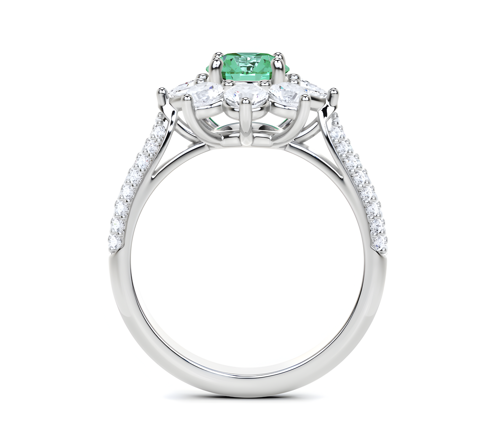 Emerald Round Cut and Diamond Ring